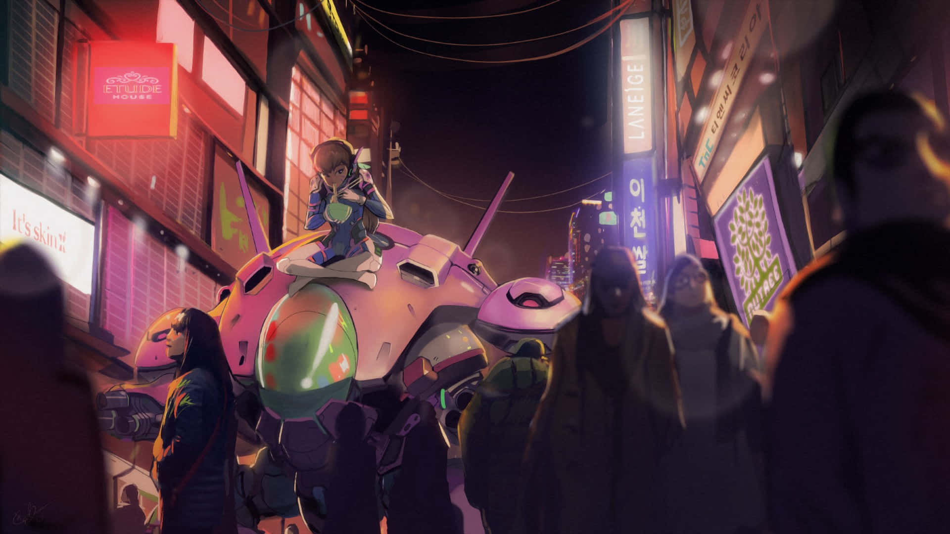 D.va på slagskib 1920x1080 Overwatch Baggrund Wallpapers