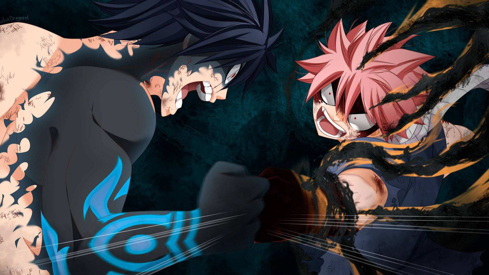 Dæmonjægeren Natsu kæmper modigt mod Gray Wallpapers