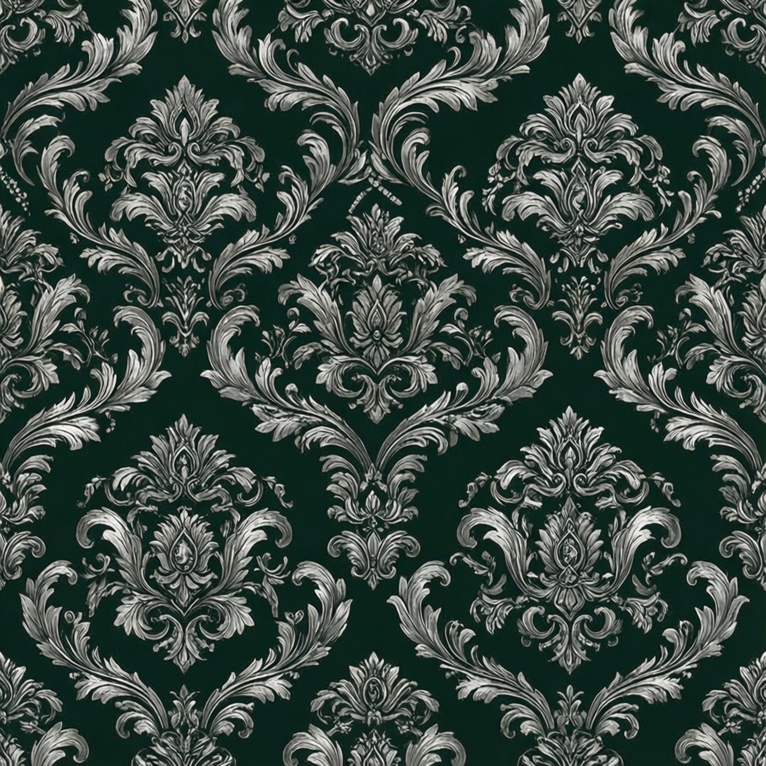 Damask Grøn Sølv Wallpapers
