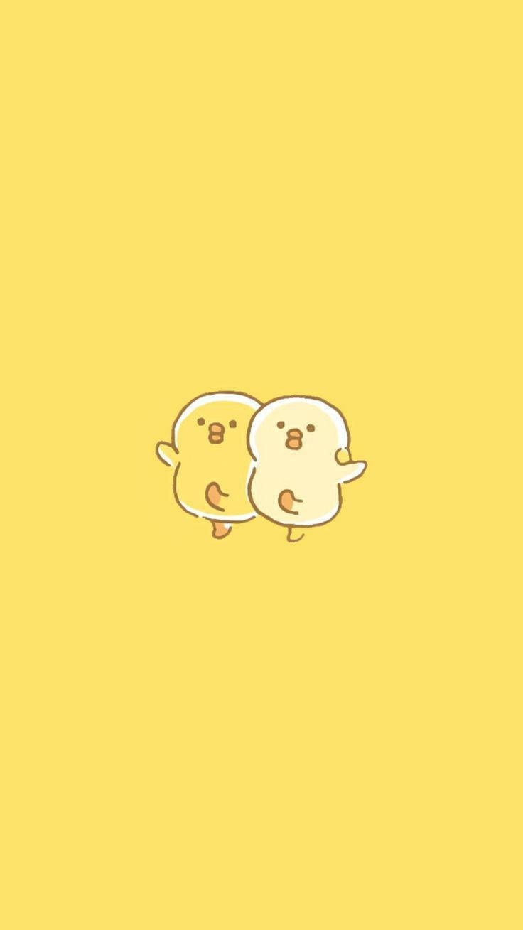 Dansende ænder på sød pastelgul æstetik Wallpapers