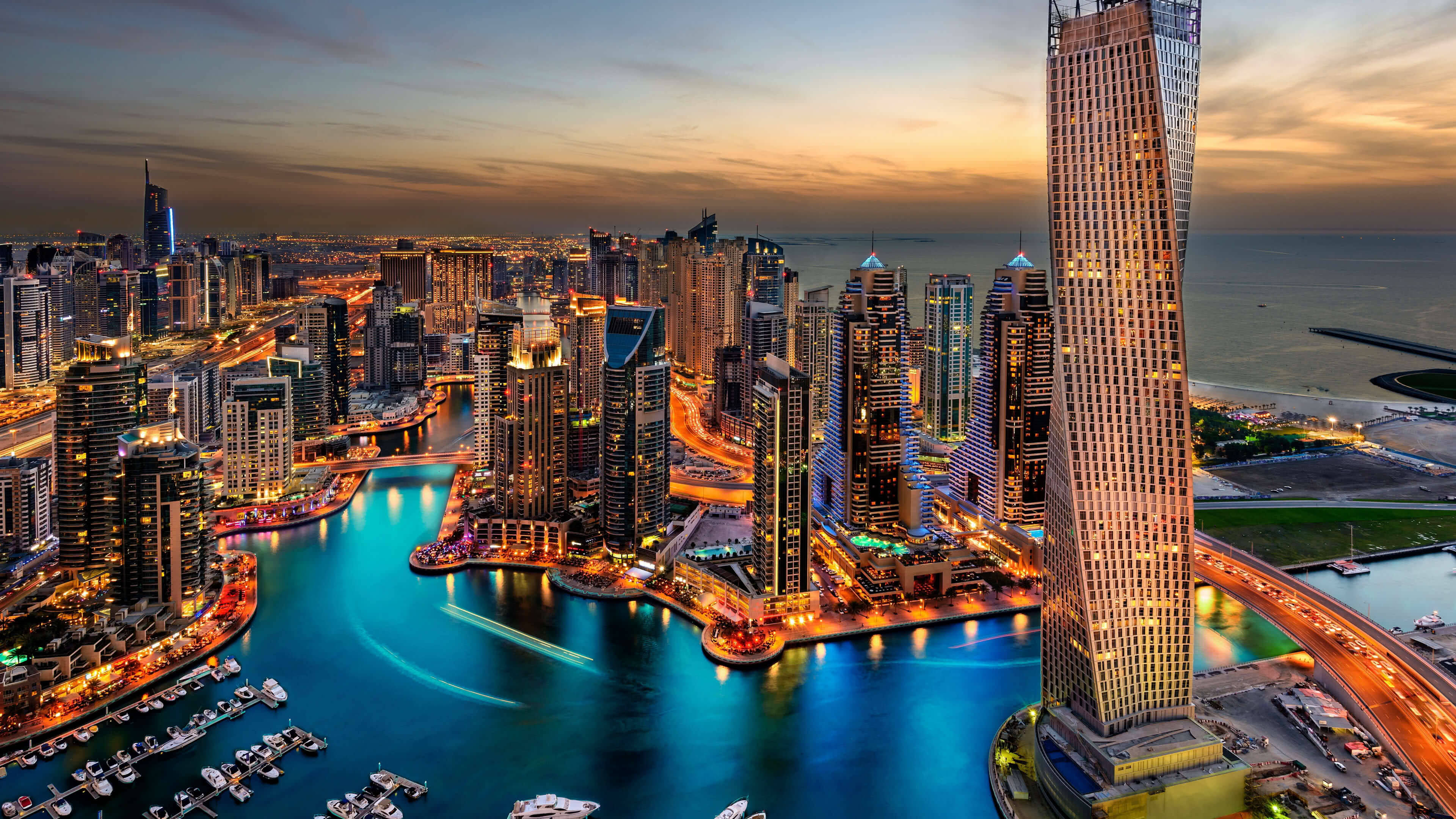 De storslåede skyskrabere i Dubai City i 4K Wallpapers
