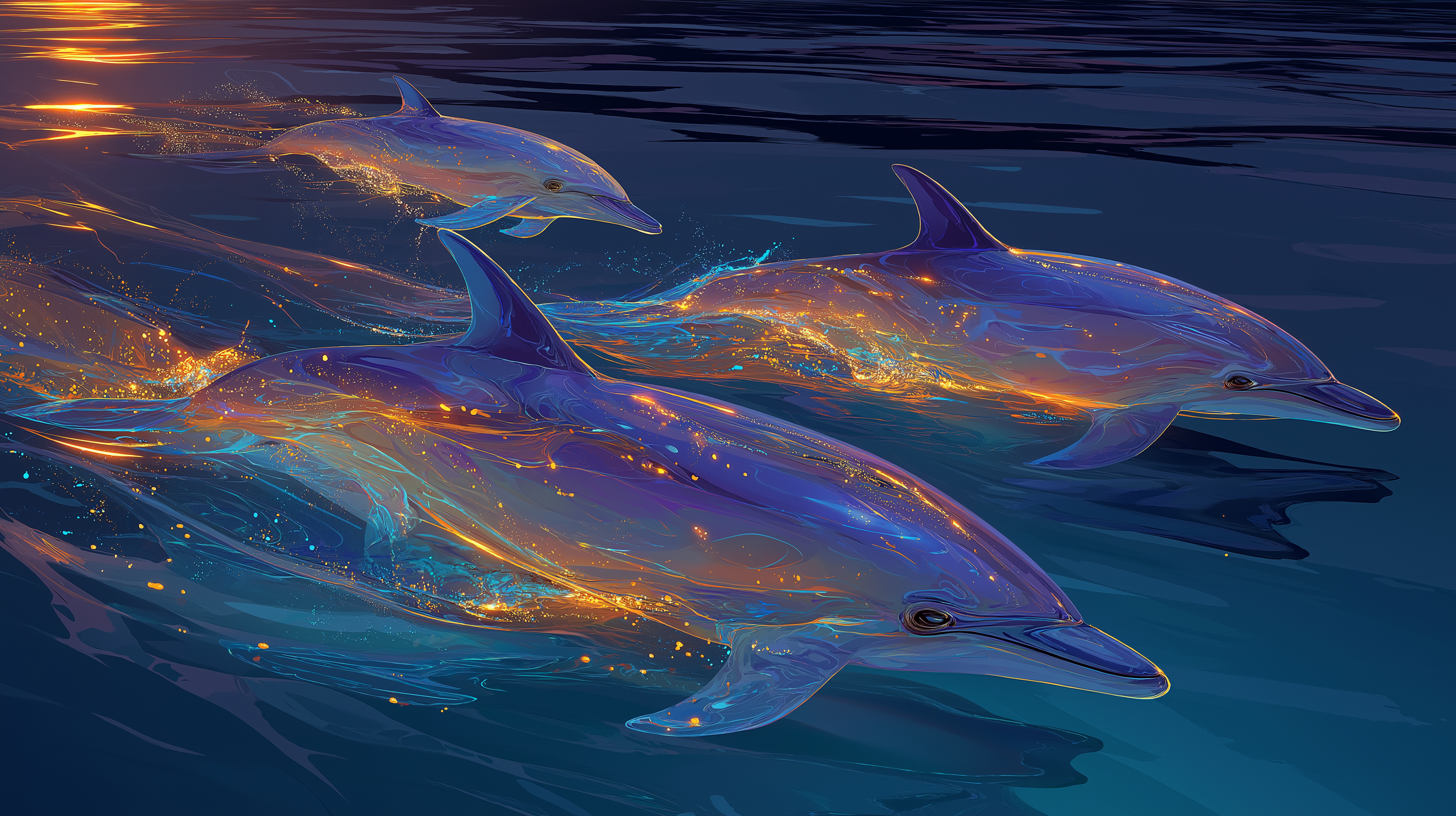 Delfiner i bioluminescerende vand Wallpapers