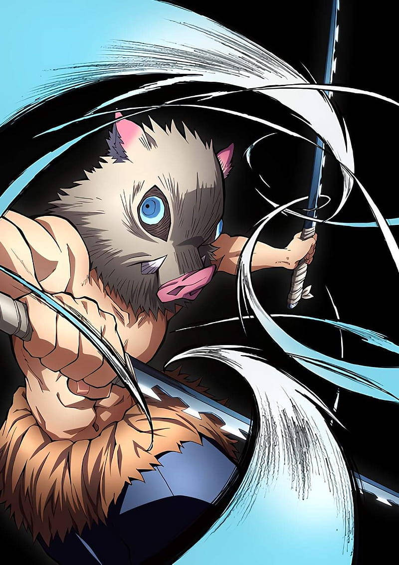 Demon Slayer Inosuke kampstilling med vandstråler Wallpapers