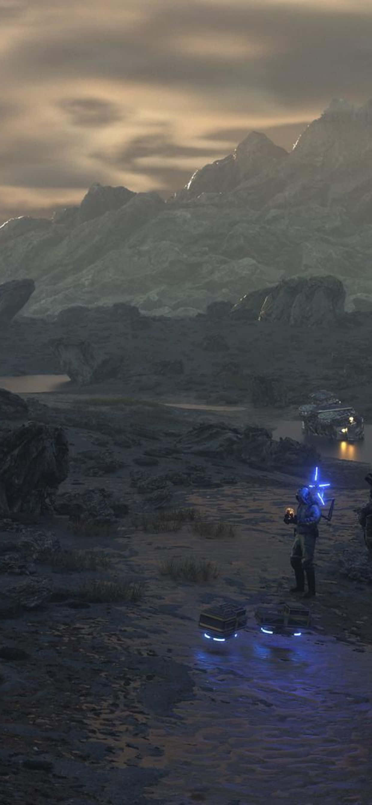 Den berygtede scene fra det højt anerkendte videospil: Death Stranding til iPhone XS Max. Wallpapers