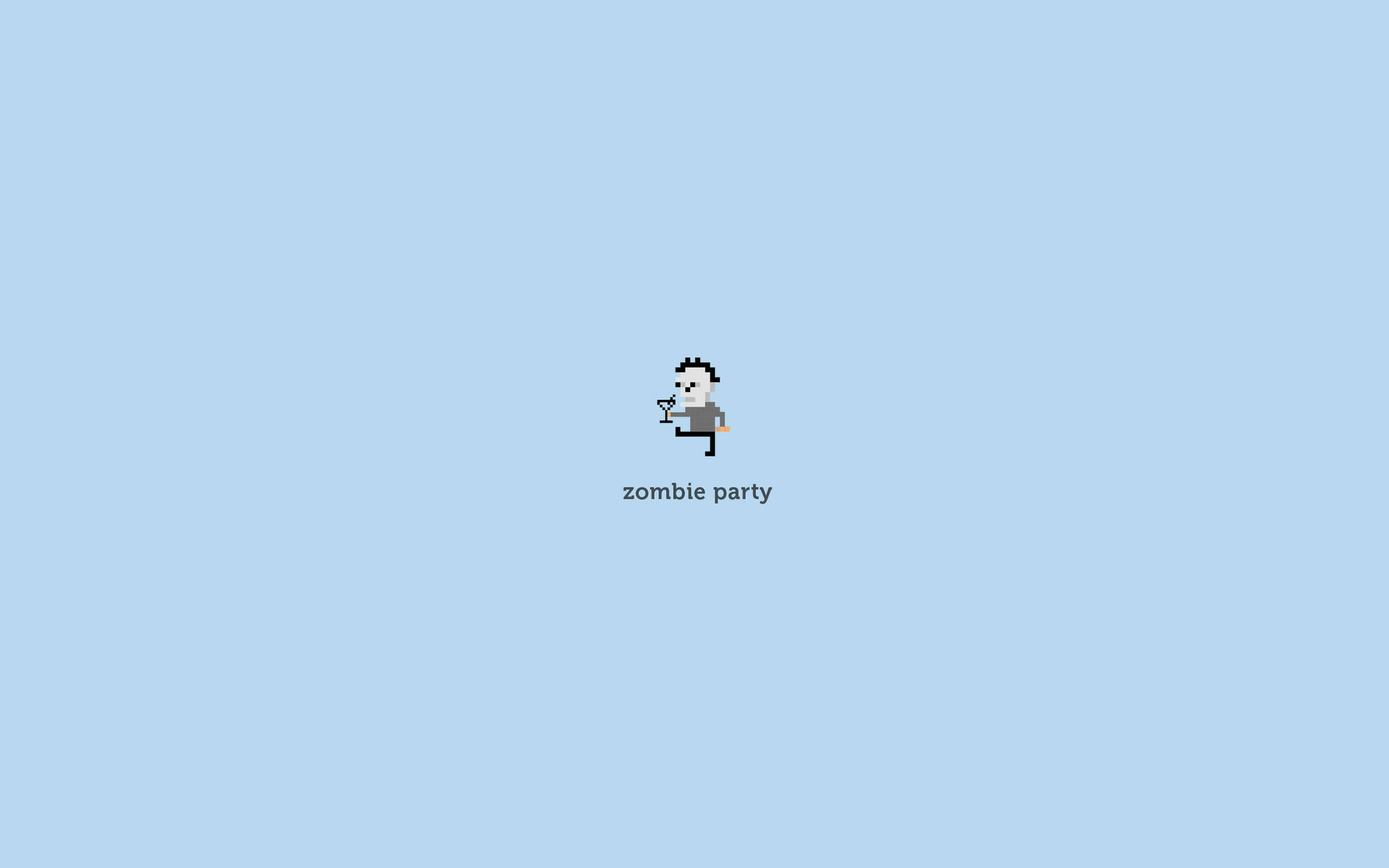 Minimalistisk tapet af en lille gående zombie og tekst der siger "Zombie party" — Minimalistisk Wallpapers