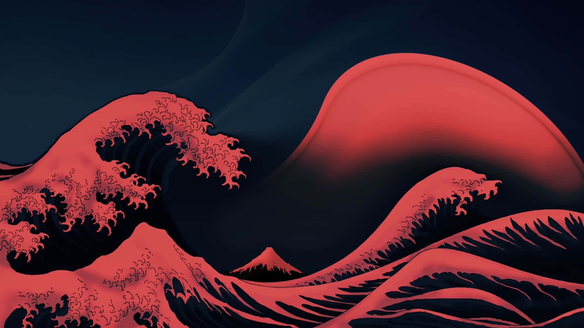 Den Store Bølge ved Kanagawa Mørkerød Æstetik Wallpapers