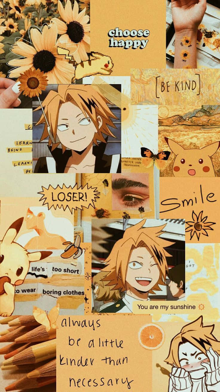Denki Kaminari på en æstetisk gul collageplakat Wallpapers