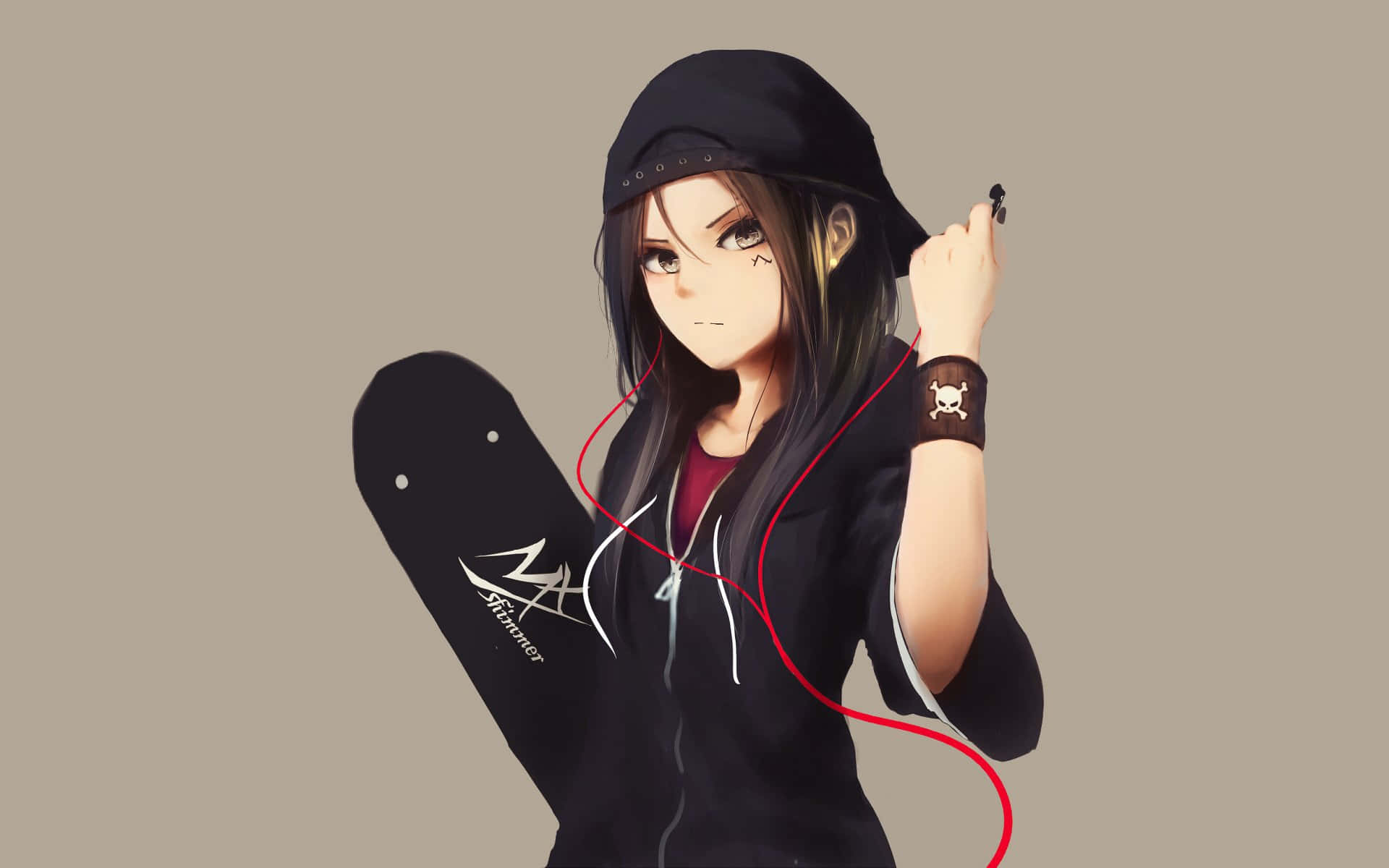 Denne stilfulde Anime Pige har en cool hættetrøje på. Wallpapers