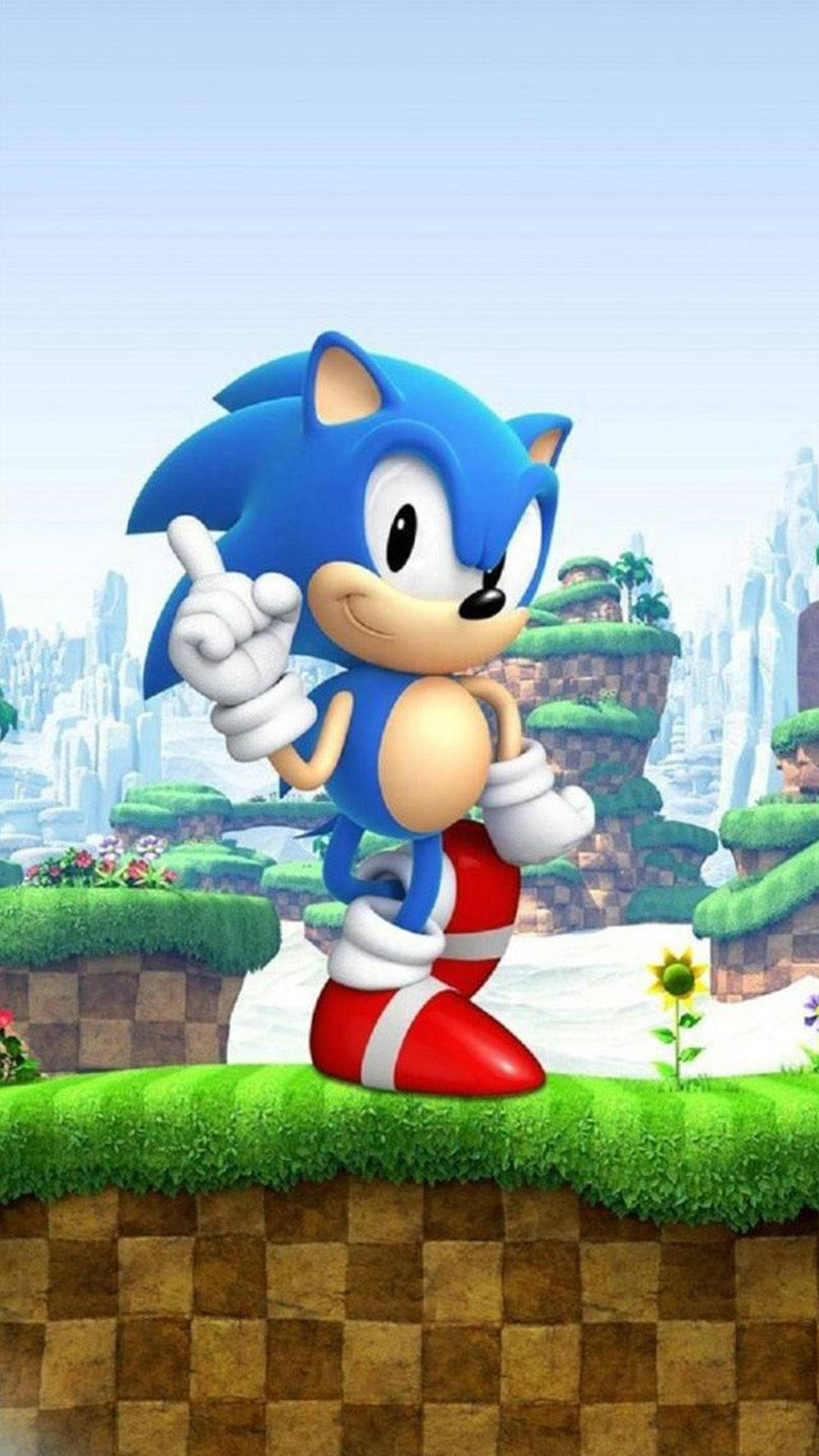 Det eventyrlige pindsvin Sonic i grønne terrasser baggrundsbillede. — Sonic Wallpapers