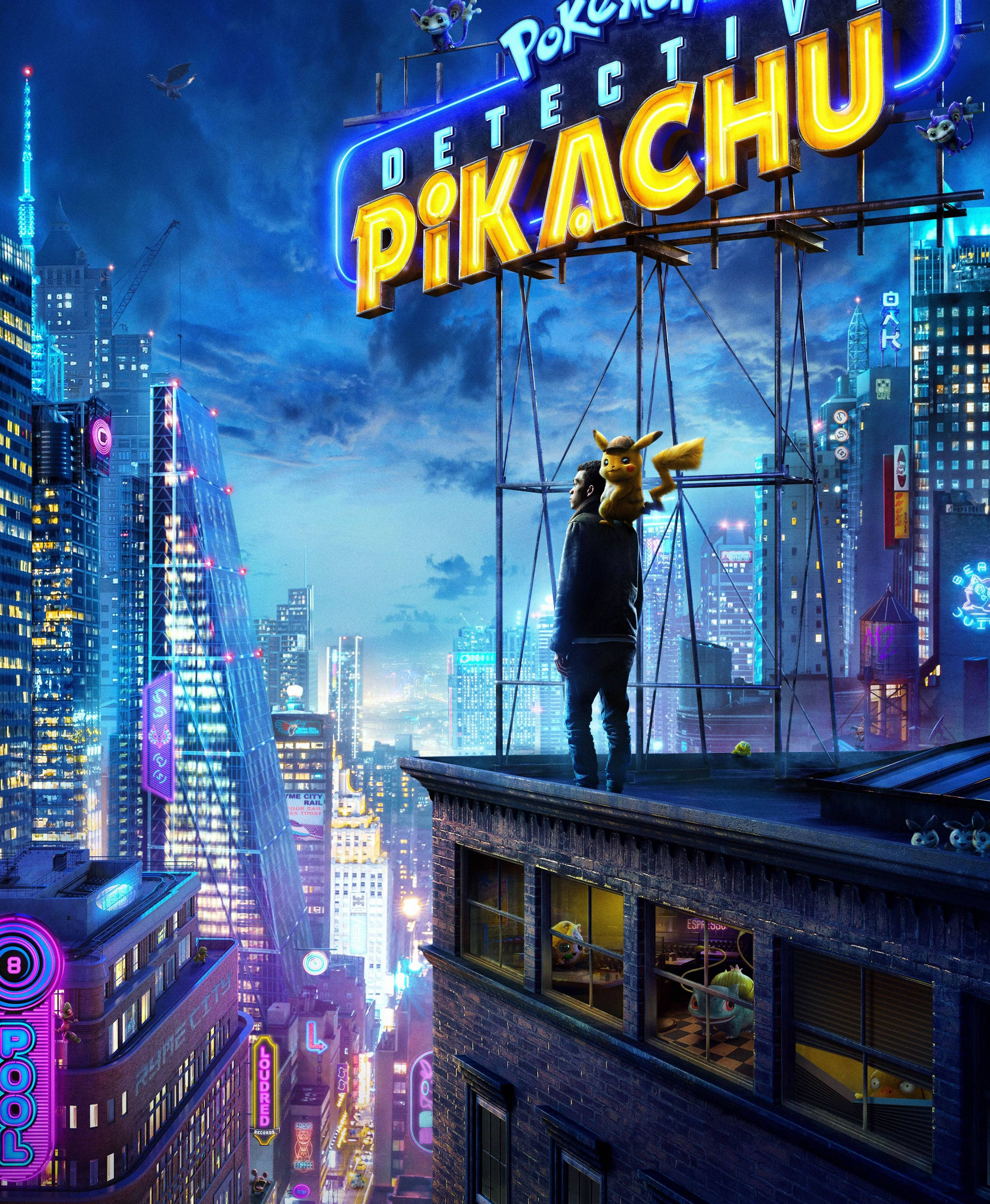 Detektiv Pikachu og mand på taget Wallpapers