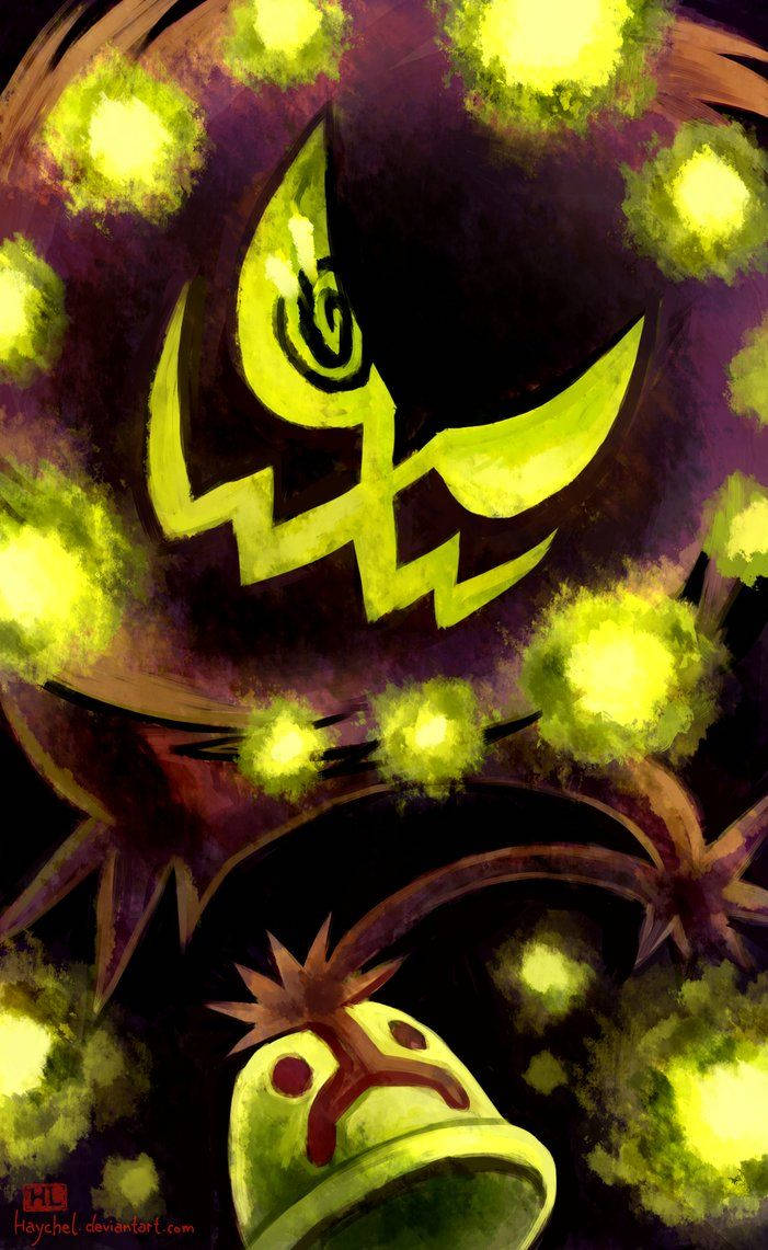 Deviantart-værk: Glødende grøn Spiritomb fra Pokémon i skyggerne. Wallpapers