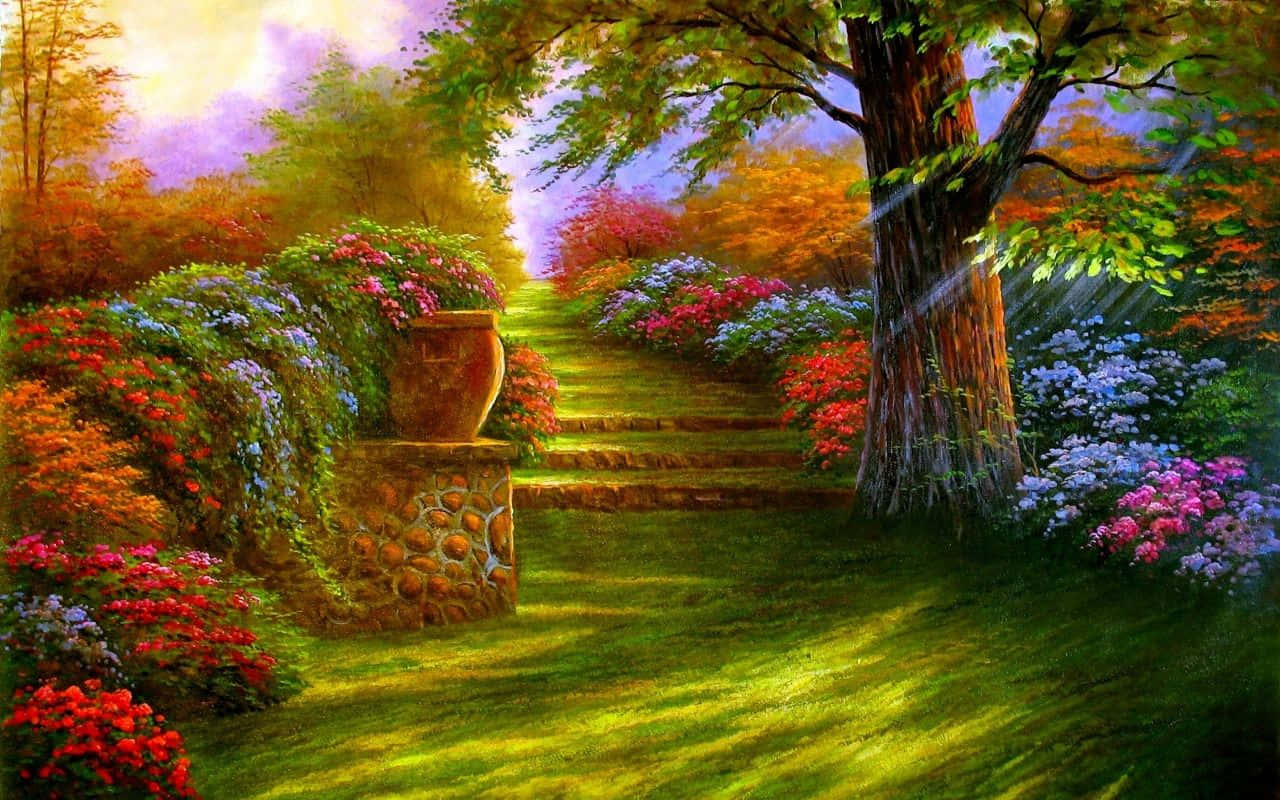 Digitalt blomsterhav i gyldne time Wallpapers