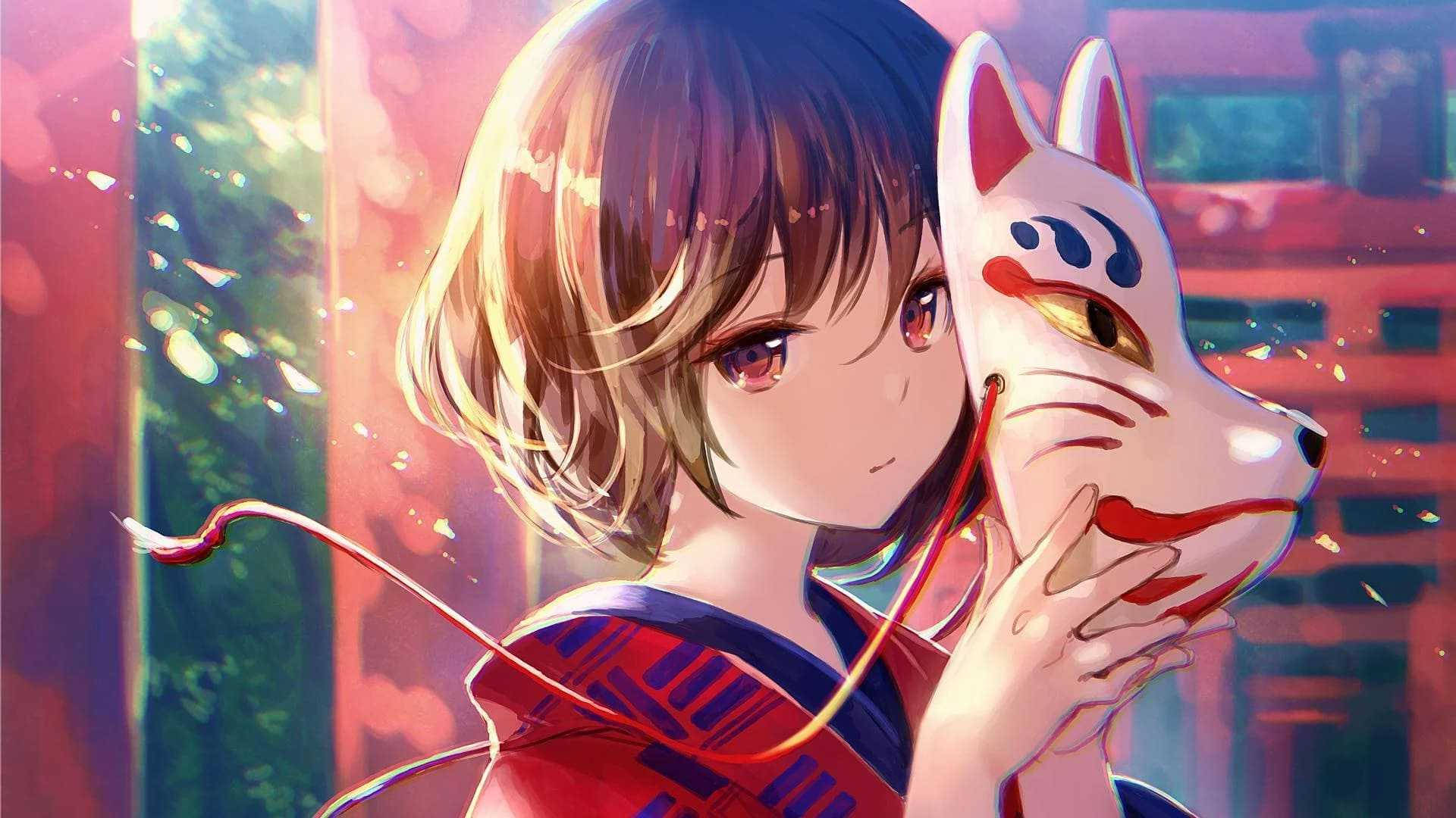 Digitalt maleri af Demon Slayer-maske Wallpapers