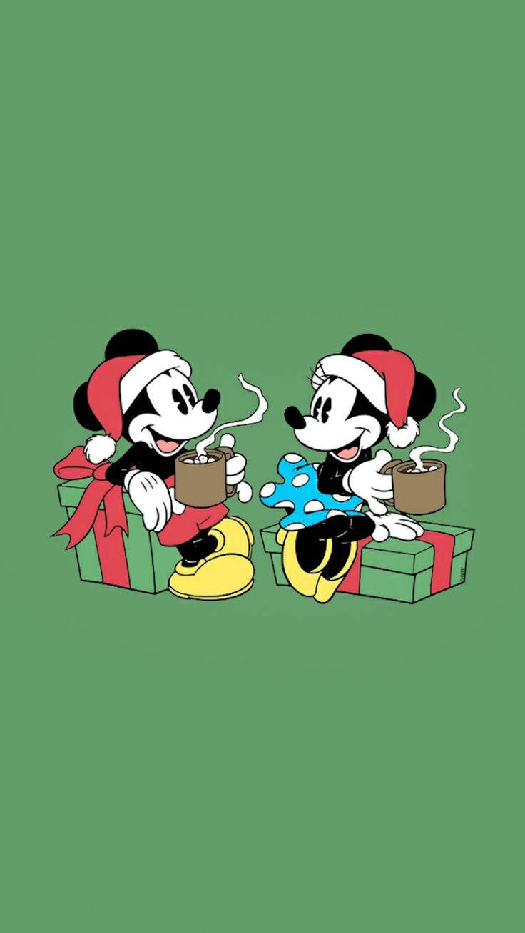 Disney Jul iPhone Mickey og Minnie drikker kaffe Wallpapers