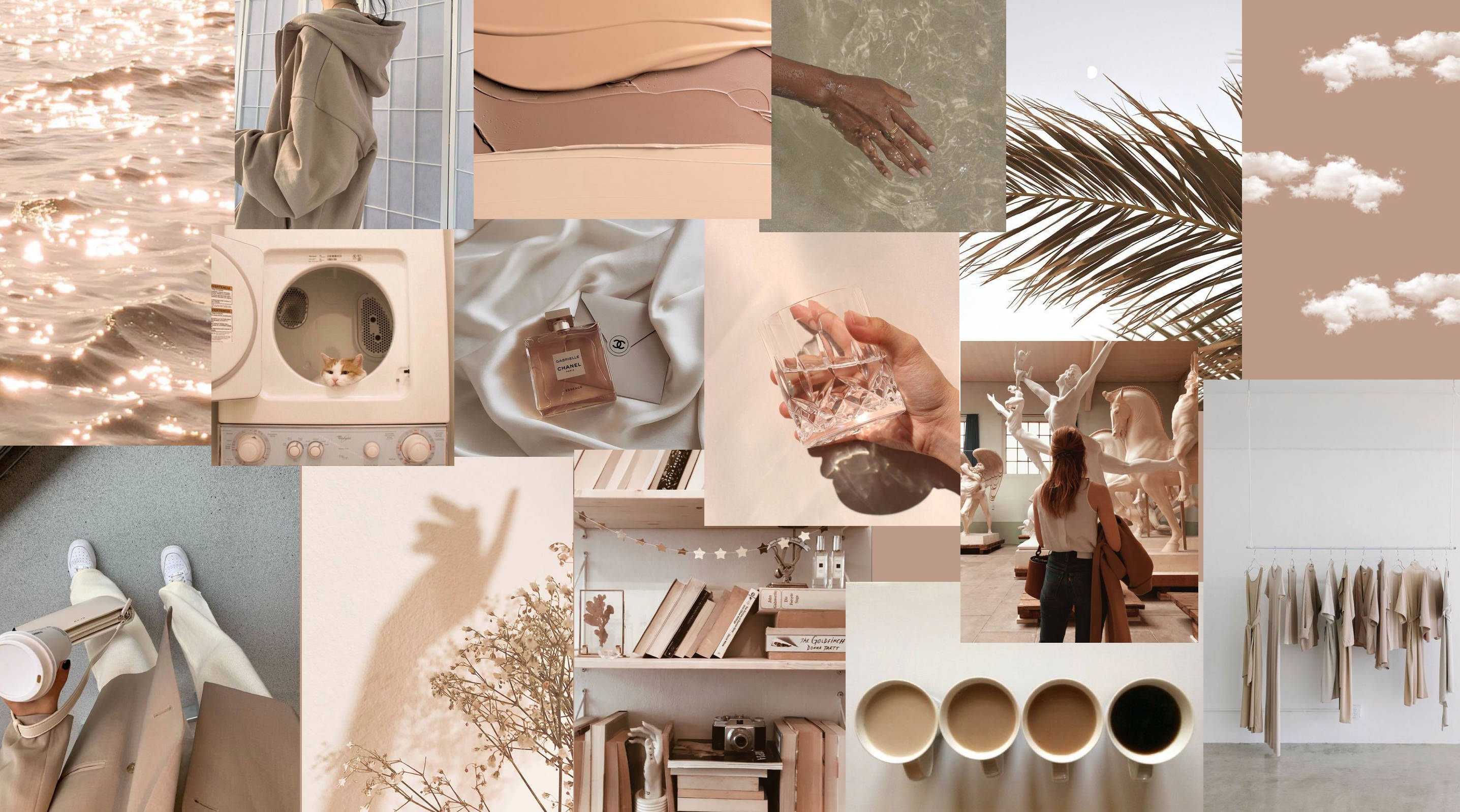 Drikkevarer og natur beige æstetisk collage Wallpapers