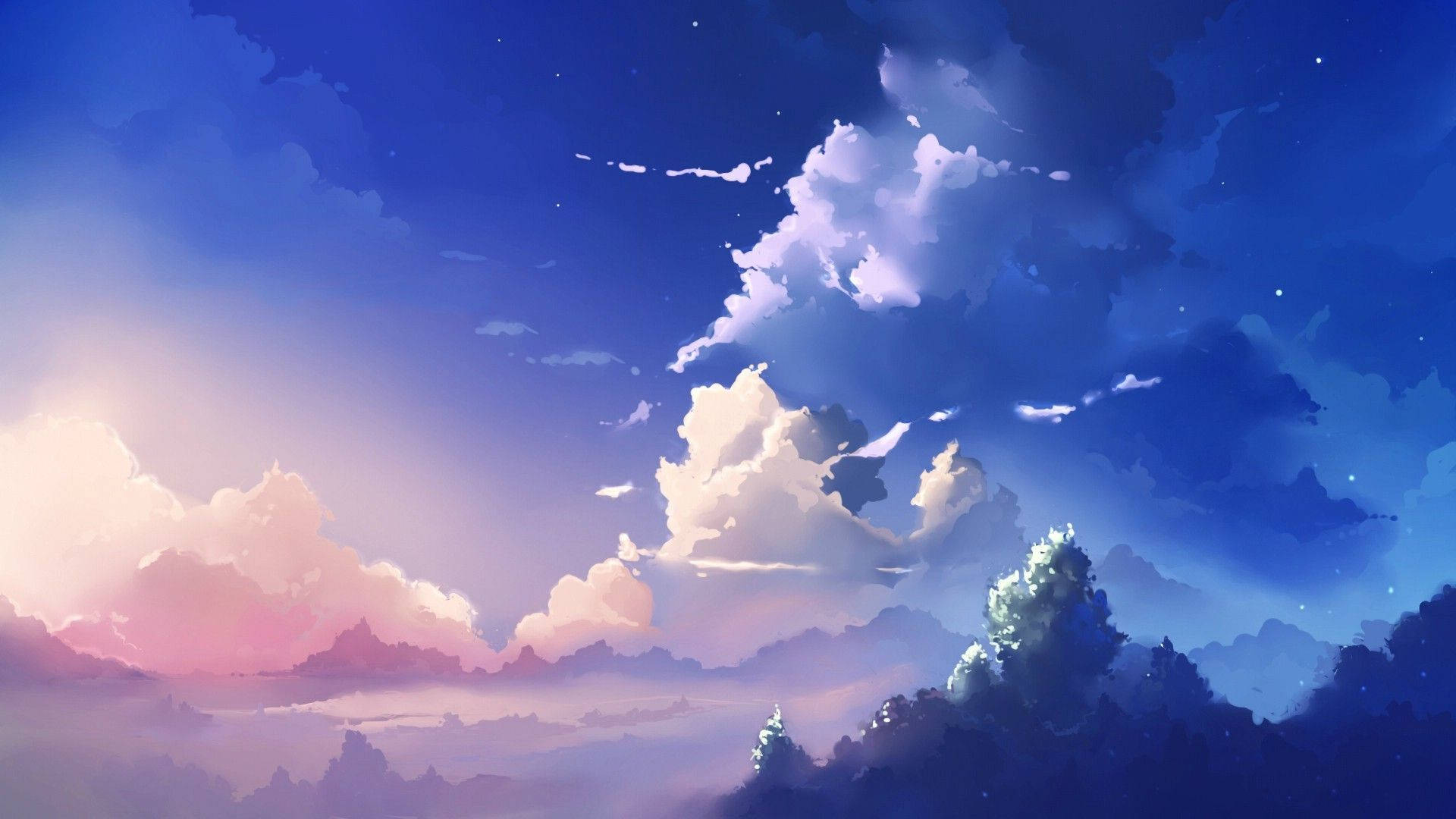Dyblå himmel anime landskab Wallpapers