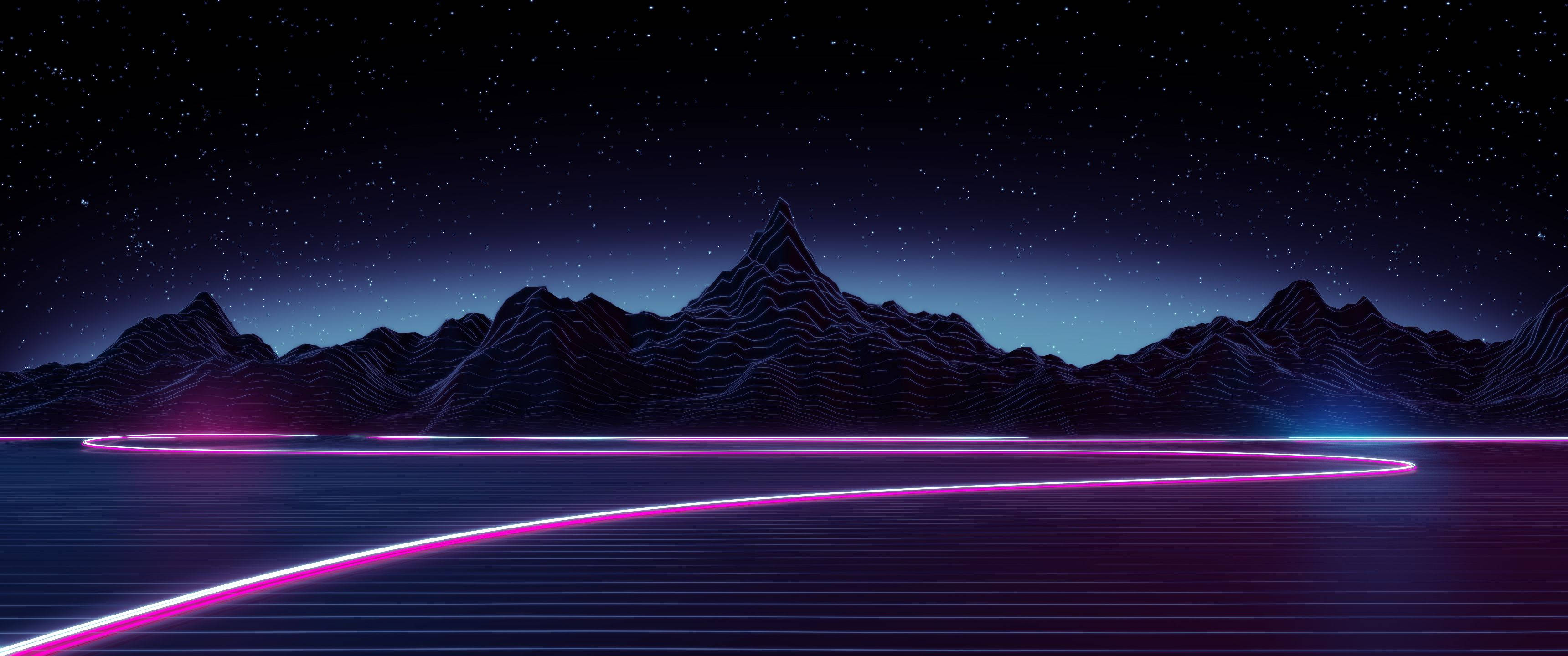 Dyk ned i en neonlysende rejse af mørk Synthwave Art Wallpapers