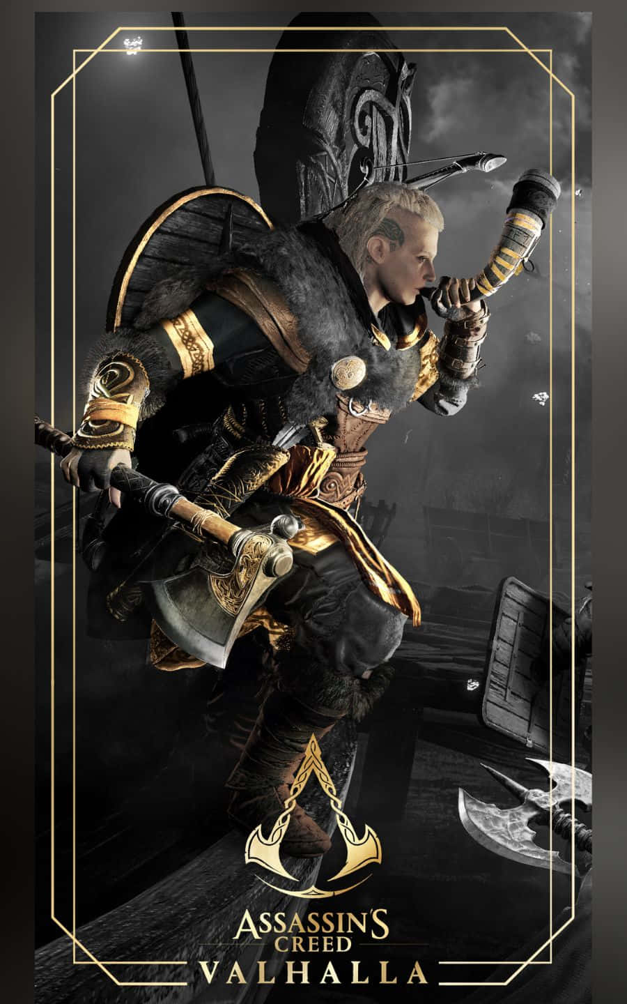 Eivor Blæser i Horn 1440p Assassin's Creed Valhalla Baggrund Wallpapers