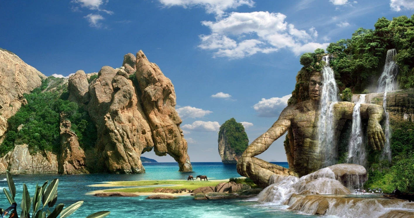 Elefant og Buddha 3D Natur Wallpapers