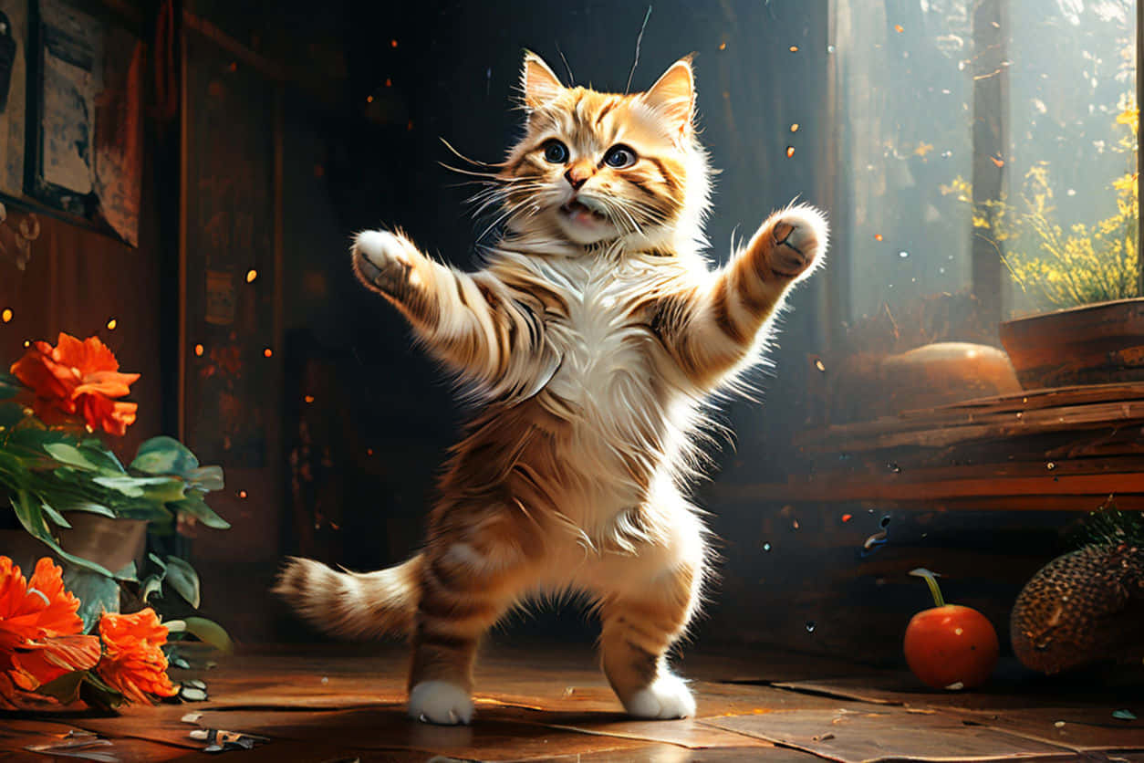 Elegant dansende kat i solfyldt rum Wallpapers
