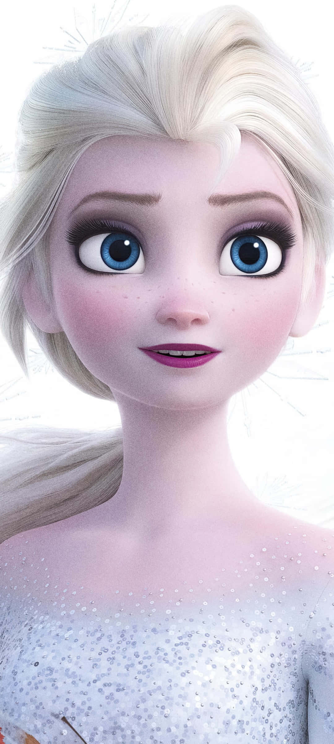 Elsa fra Frost er iført en hvid kjole og har blå øjne Wallpapers