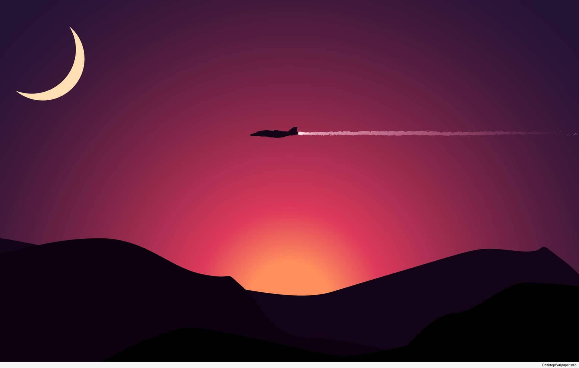 Solnedgang og fly minimalistisk wallpaper — Minimalistisk Wallpapers