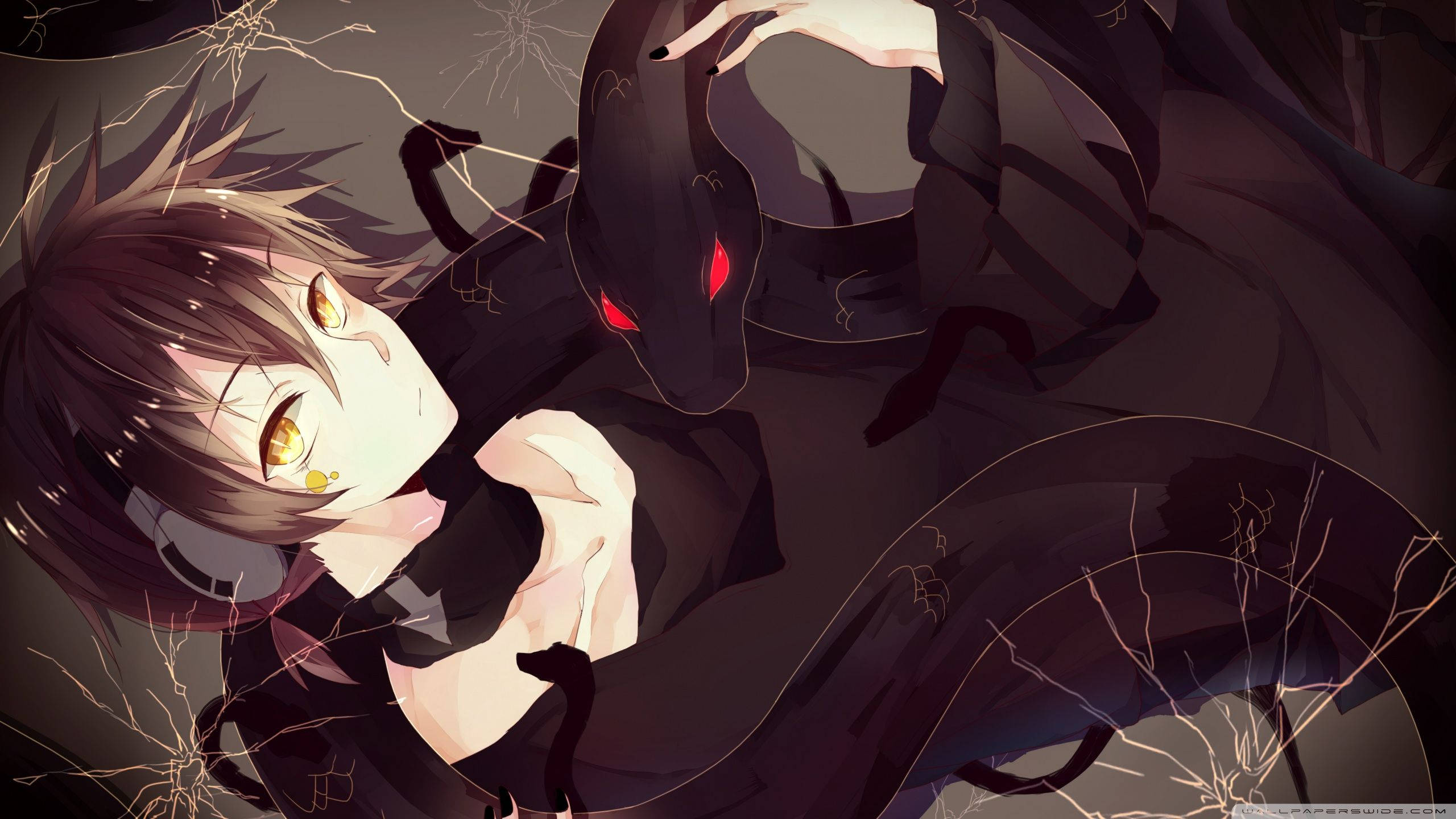 En anime-dreng svinger en sort slange Wallpapers