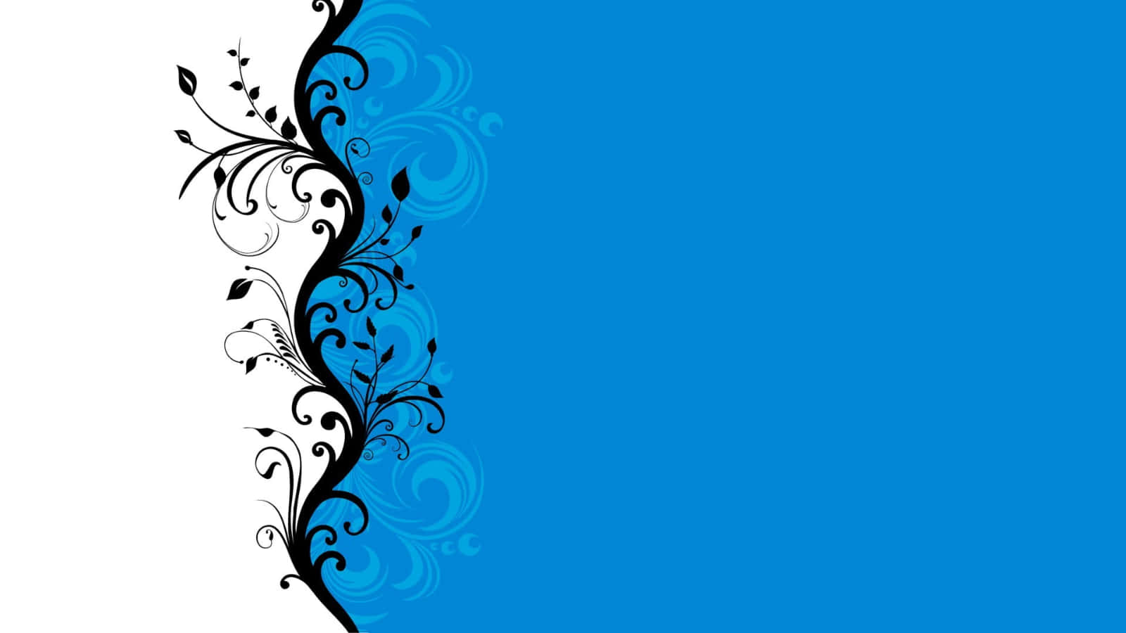 en blå baggrund med sorte og hvide blomsterdesigns Wallpapers