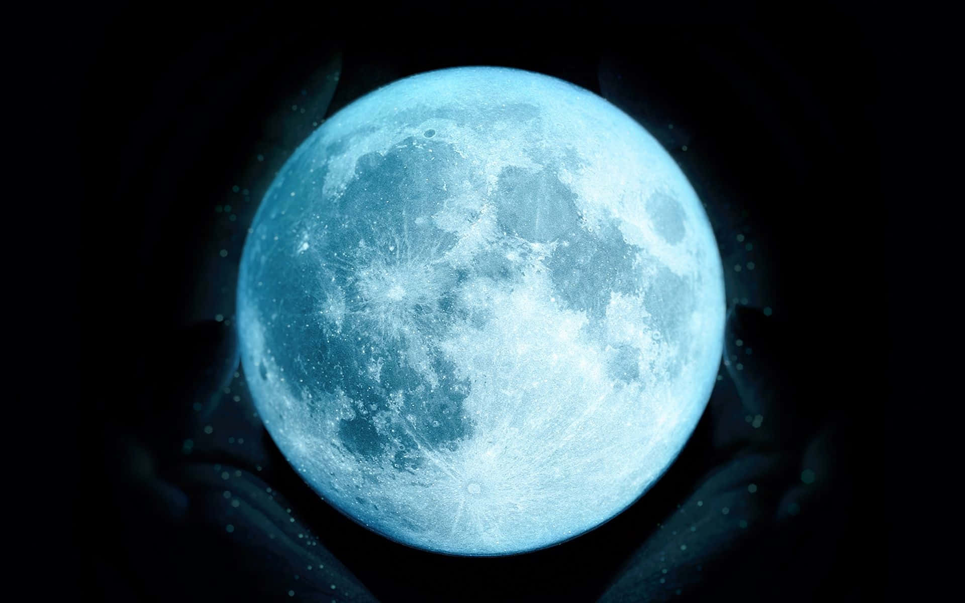 en blå måne med hænder i baggrunden Wallpapers