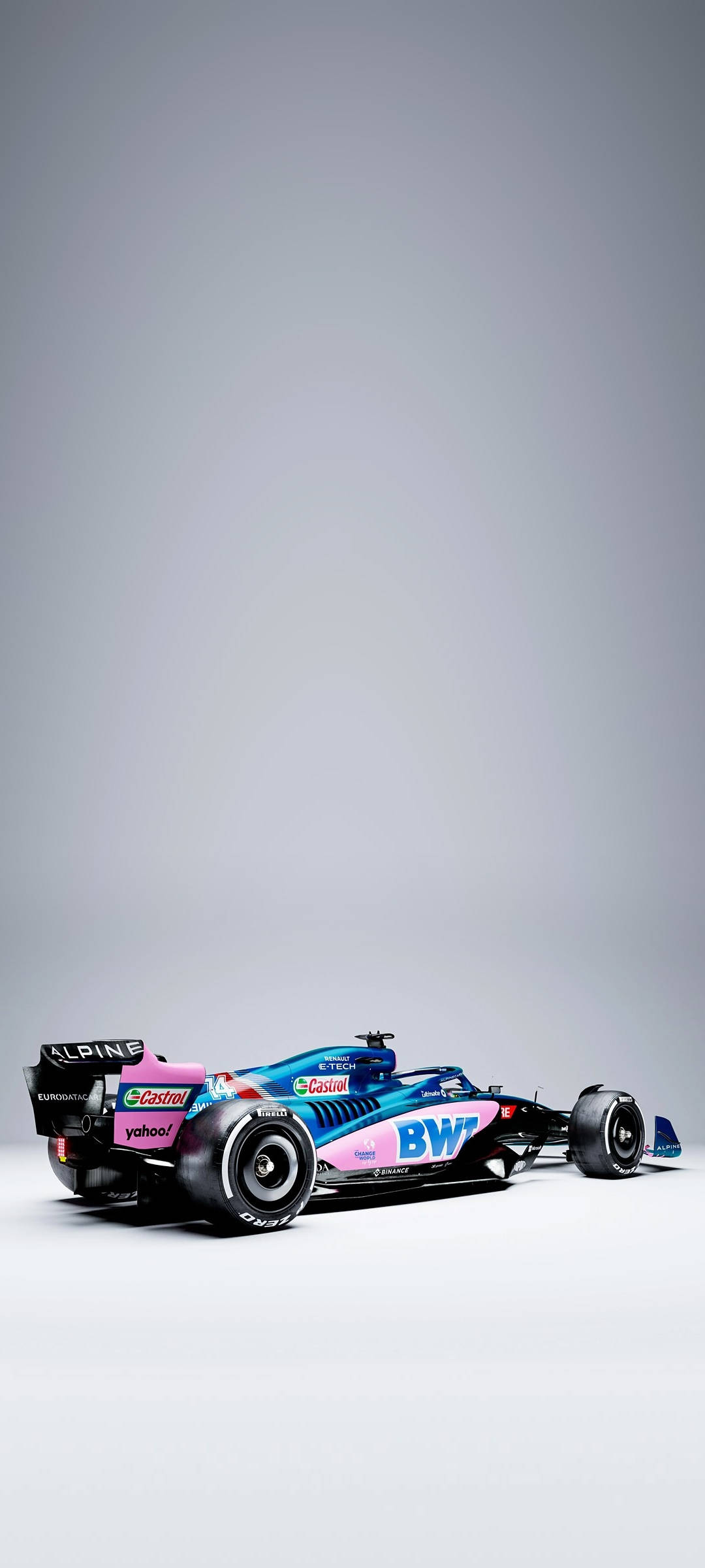 en blå og pink racerbil på en grå baggrund Wallpapers
