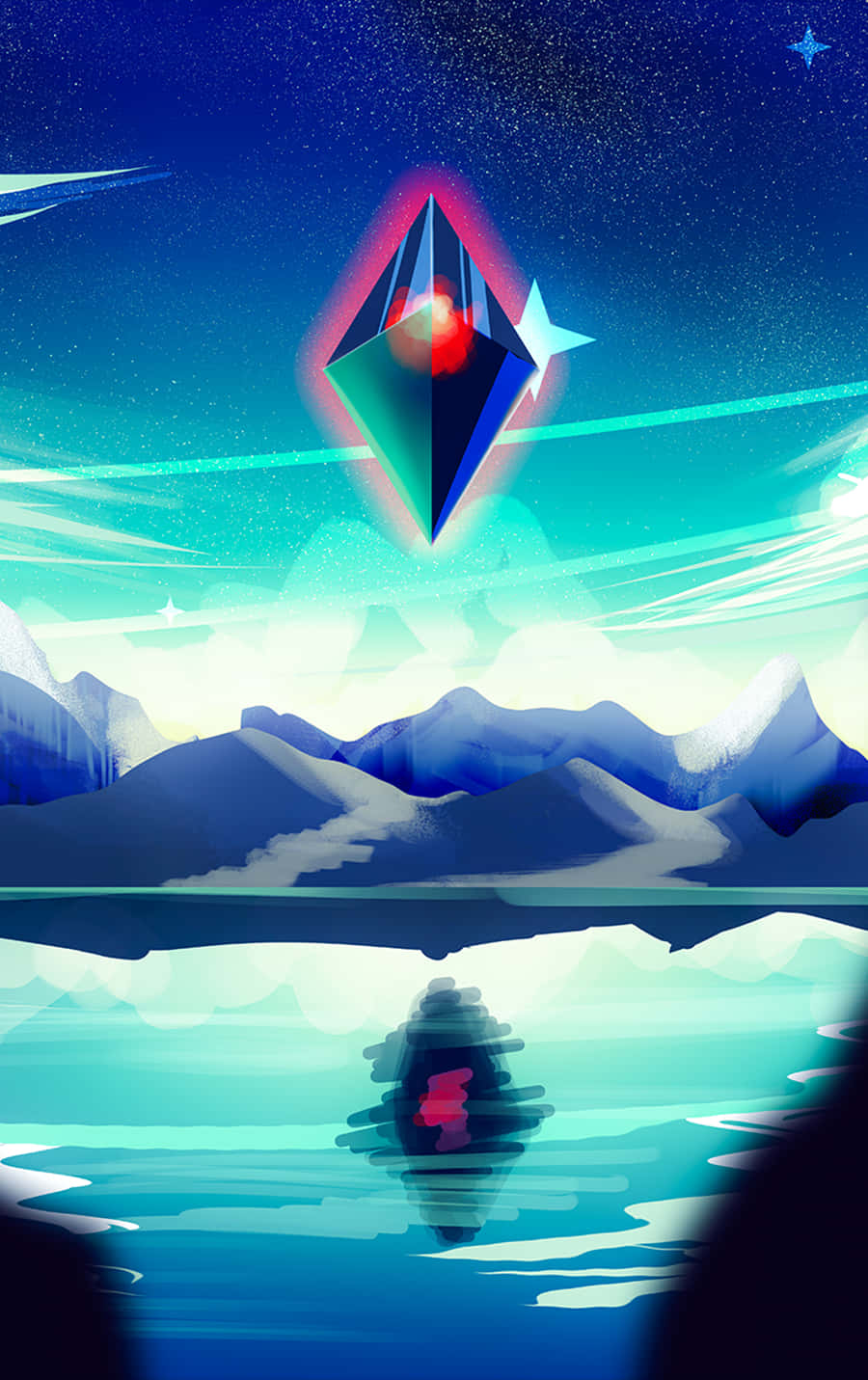 en blå og rød kugle på himlen Wallpapers