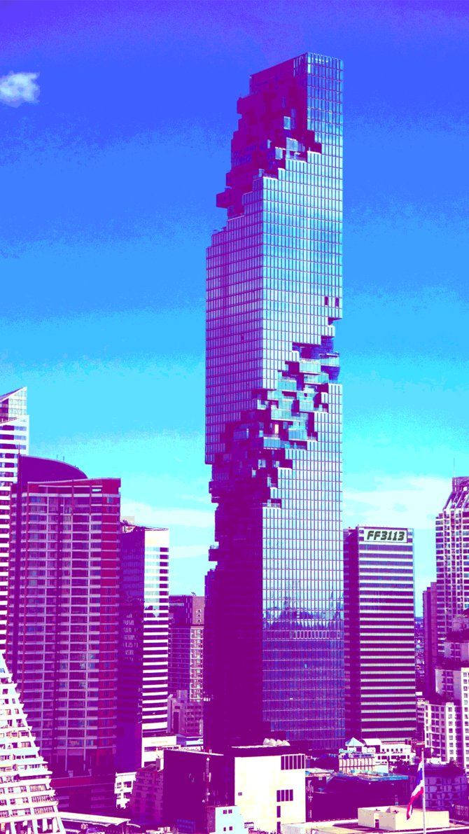 En blå æstetik af moderne bygninger i et bybillede Wallpapers