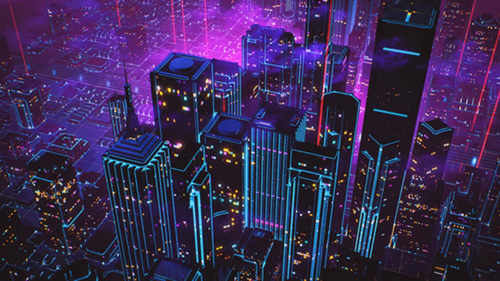 en by med neonlys og bygninger Wallpapers