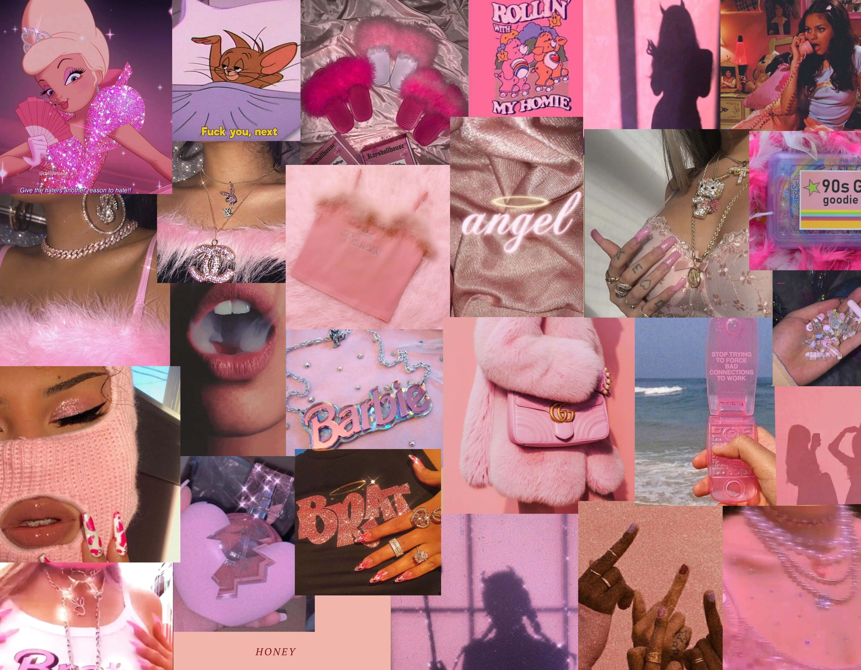 en collage af pink billeder med en masse smykker Wallpapers