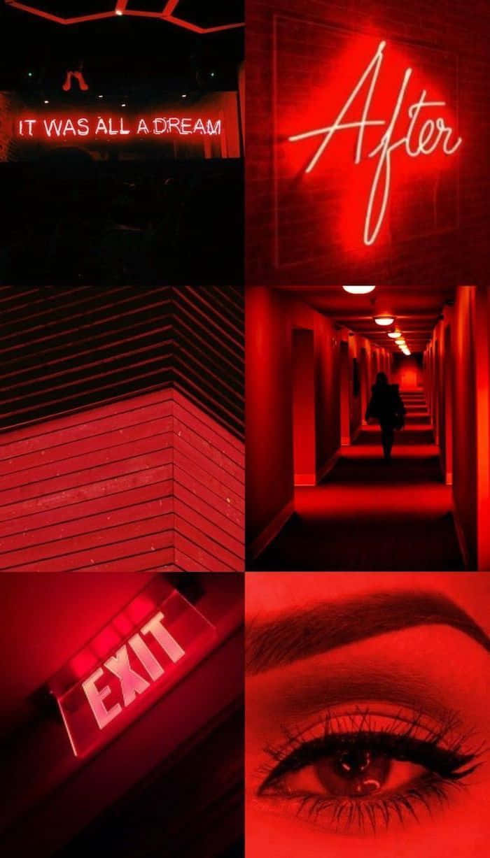 en collage af røde lys og et rødt udgangsskilt Wallpapers