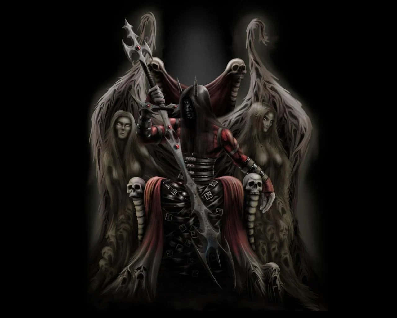 En dæmon siddende på en trone med et sværd Wallpapers