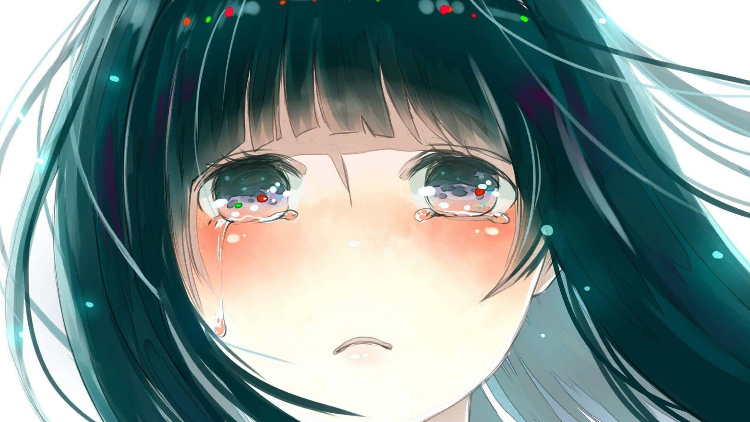 En eftertænksom anime-karakter sidder trist. Wallpapers