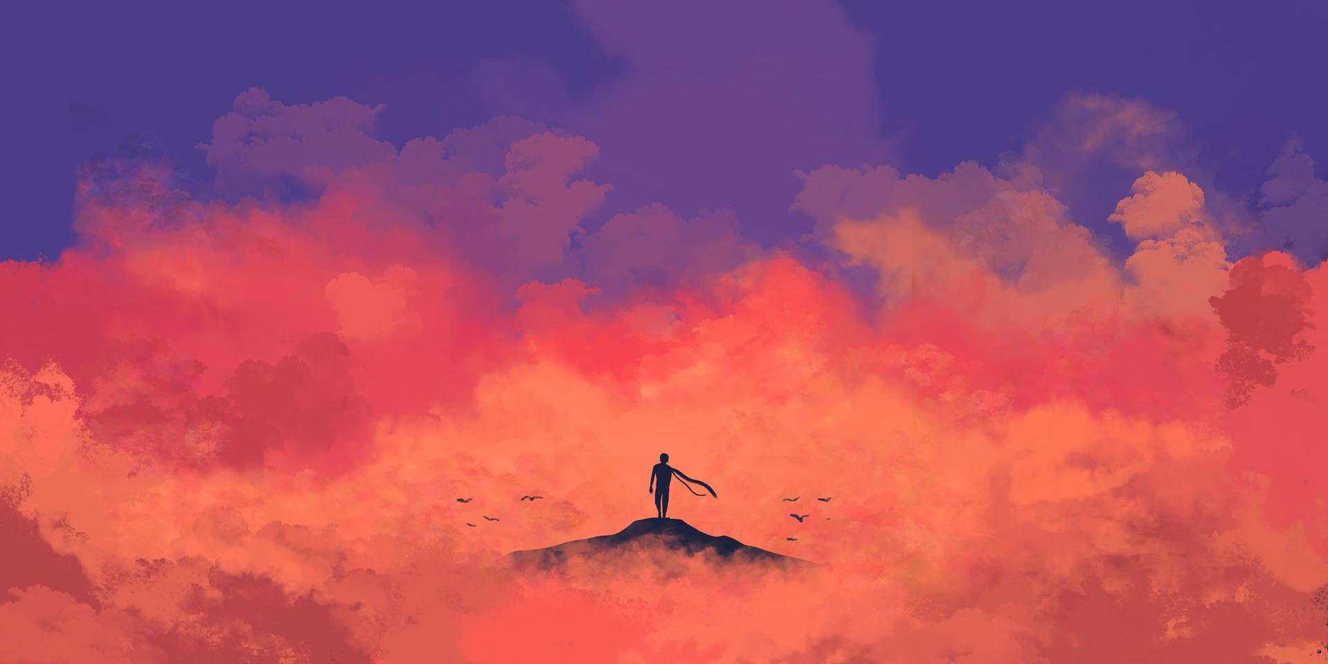 Minimalistisk mand med tørklæde i lyserød himmel tapet. — Minimalistisk Wallpapers