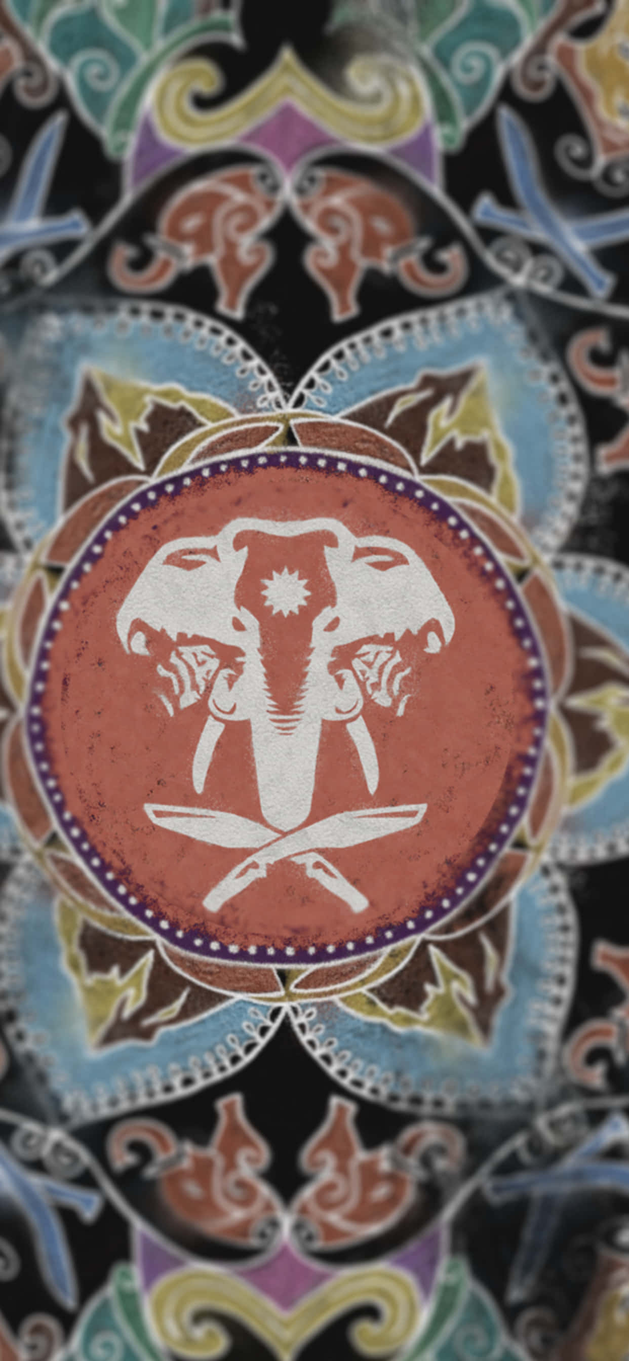 en farverig mandala med en tiger og elefant Wallpapers