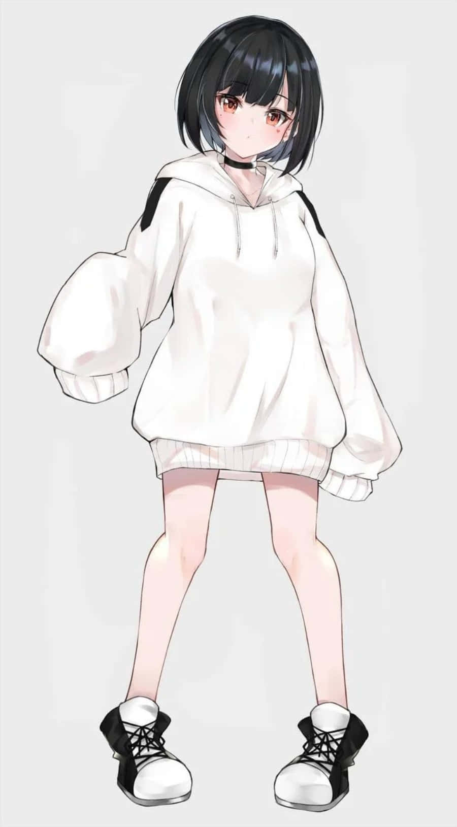 En fashion-forward anime-pige iført en stilfuld hættetrøje! Wallpapers