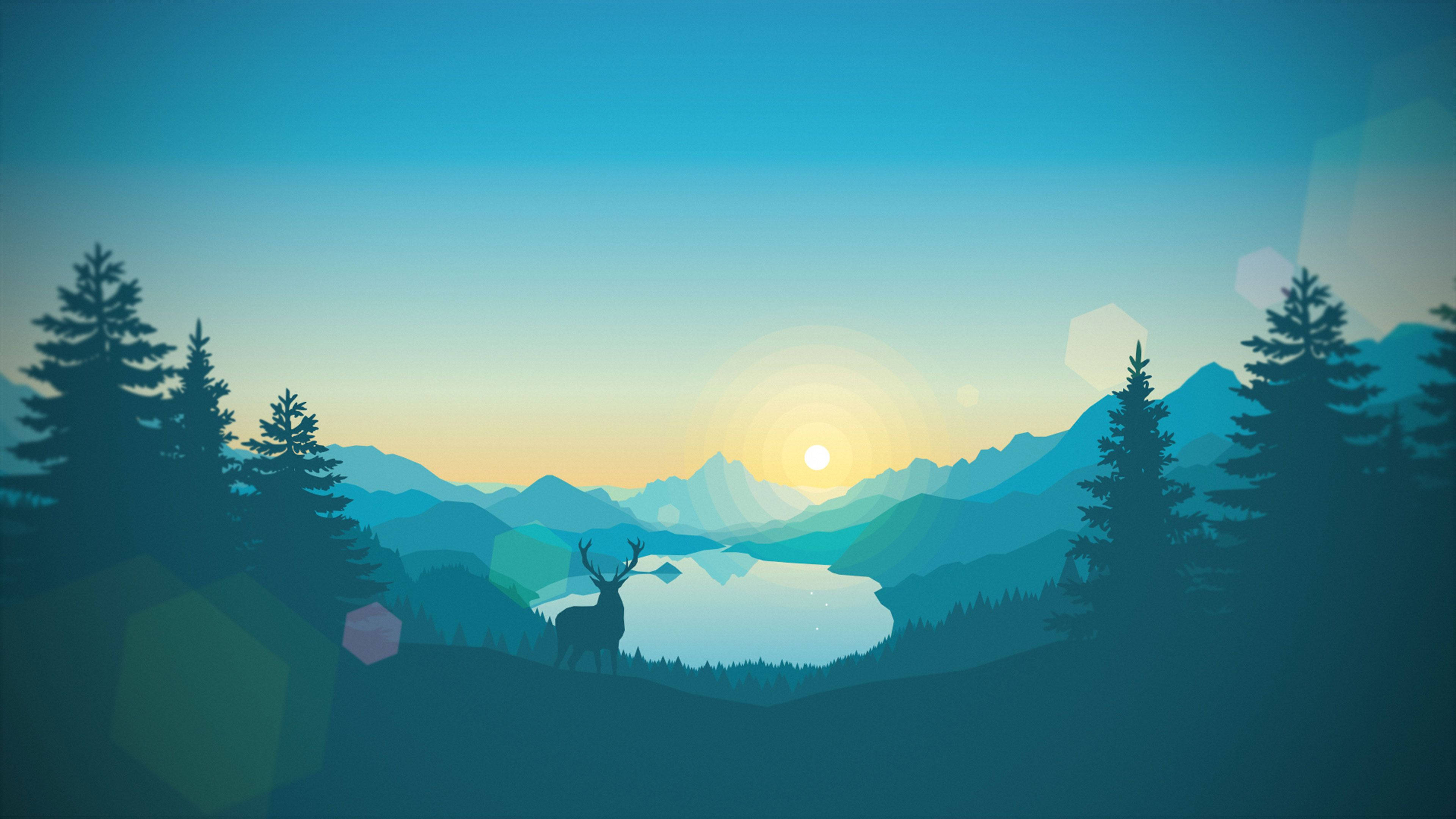 En fængslende silhuet af en hjort i et 4K, blåt minimalistisk landskab Wallpapers