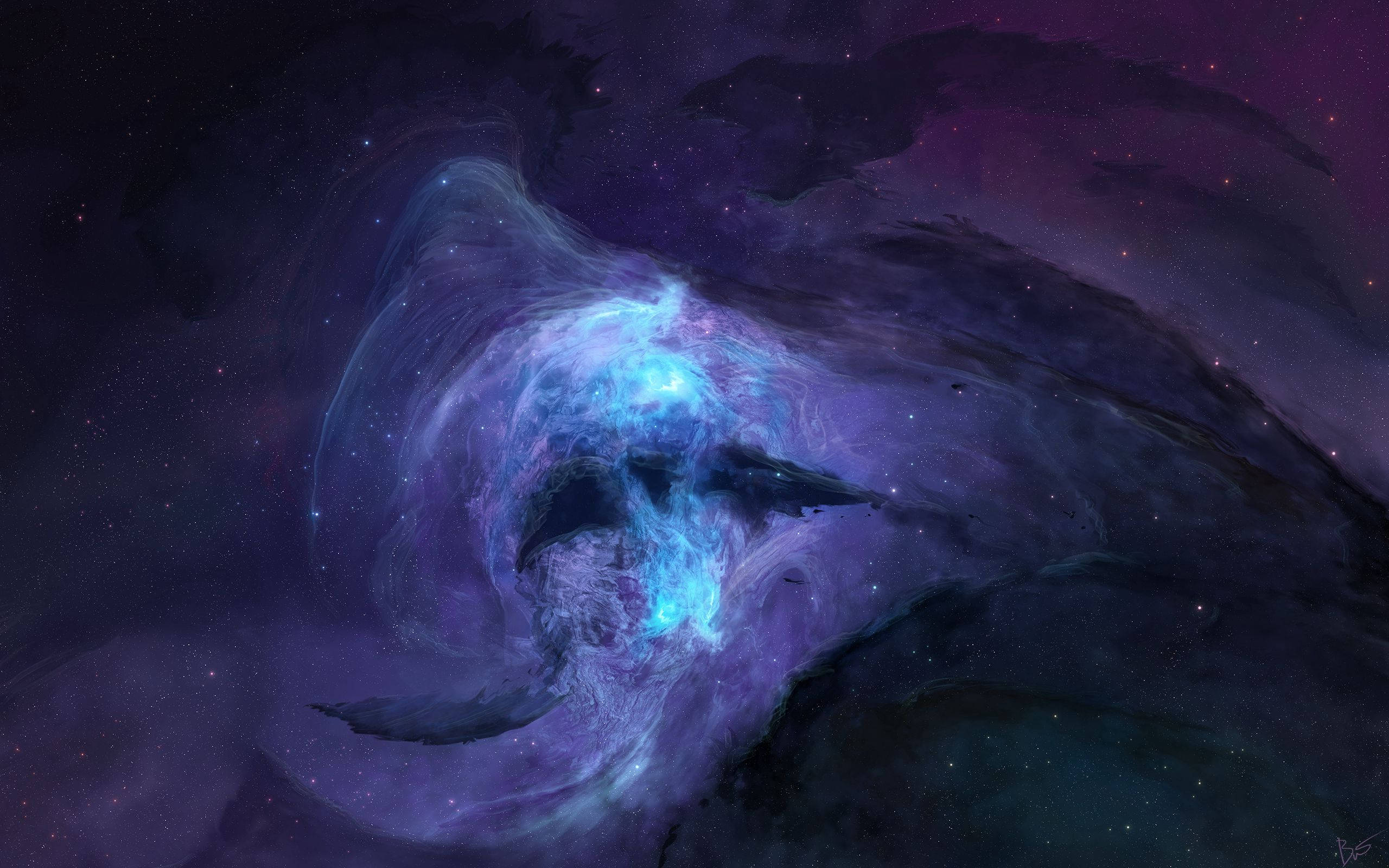 En funklende blå galakse i det ydre rum Wallpapers