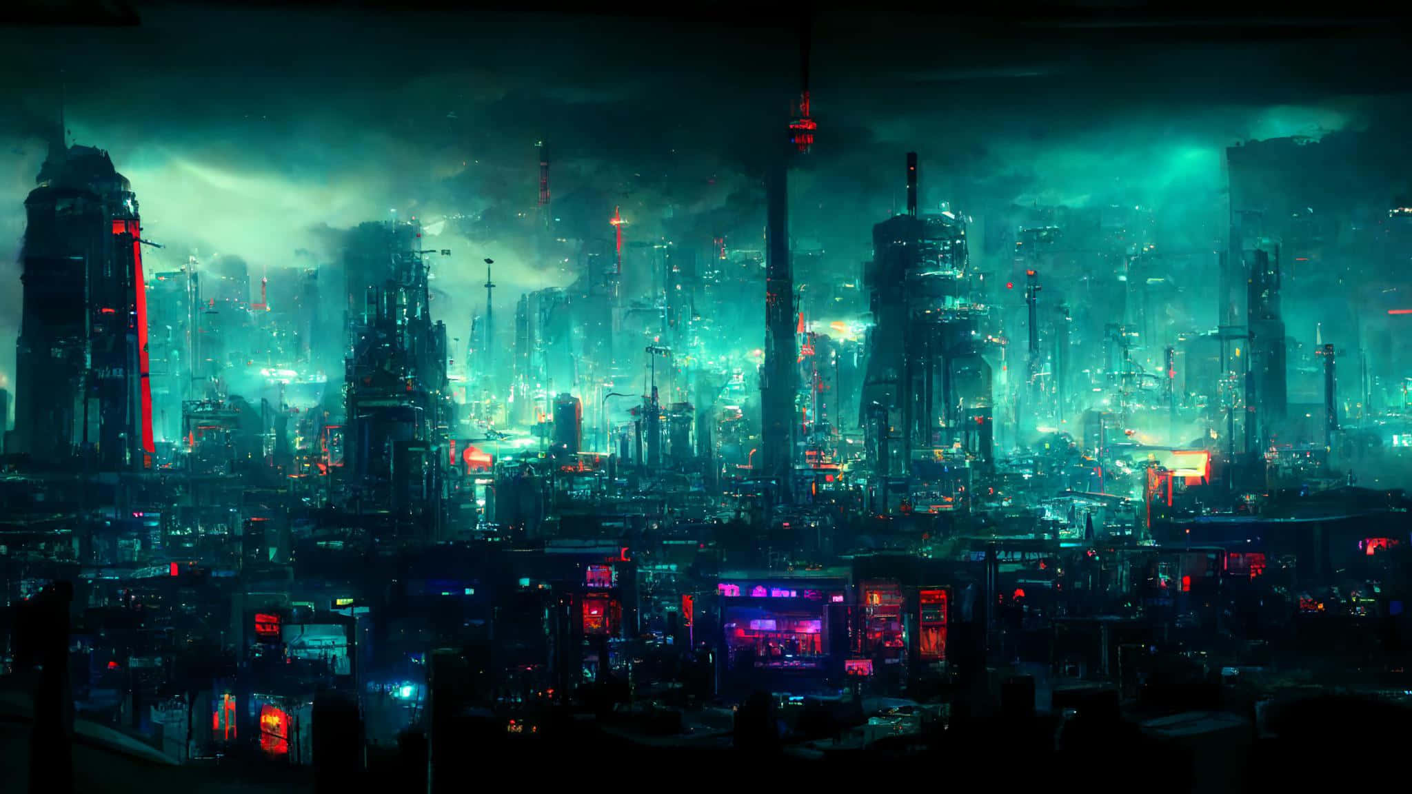 En futuristisk by med masser af lys og bygninger Wallpapers
