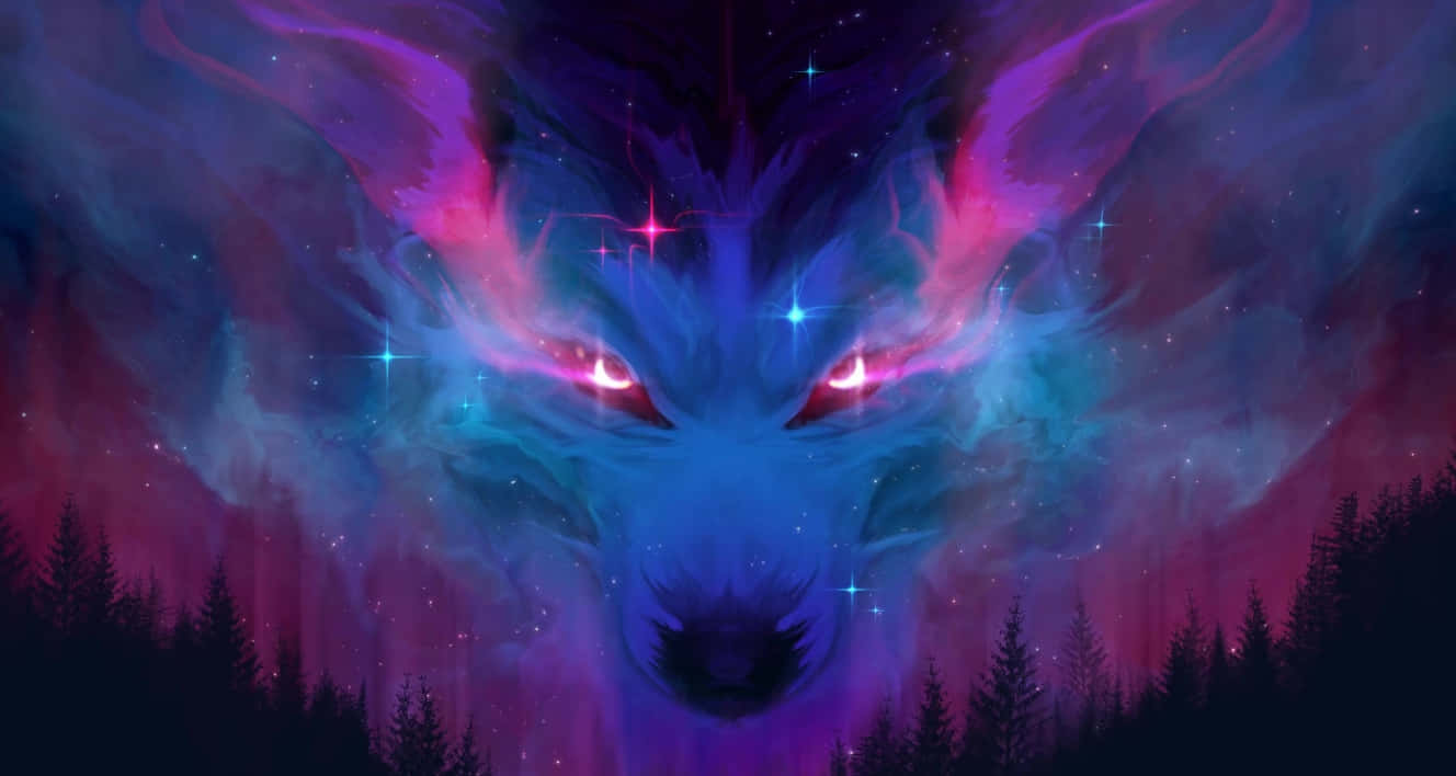 En galaktisk ulv, der strejfer om nattehimlen Wallpapers