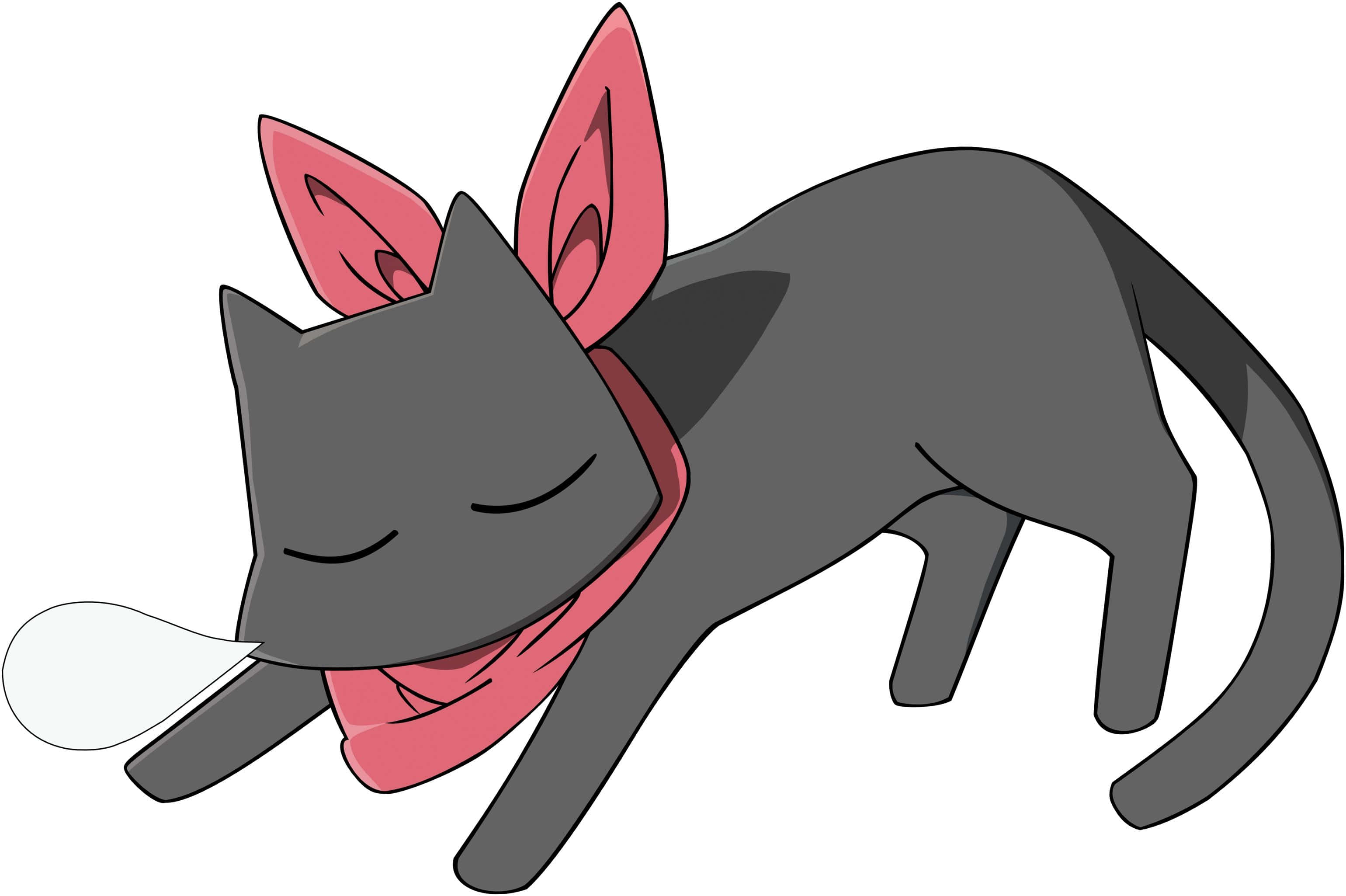 En glad anime-kat viser sin søde side med et lyserødt sløjfe Wallpapers