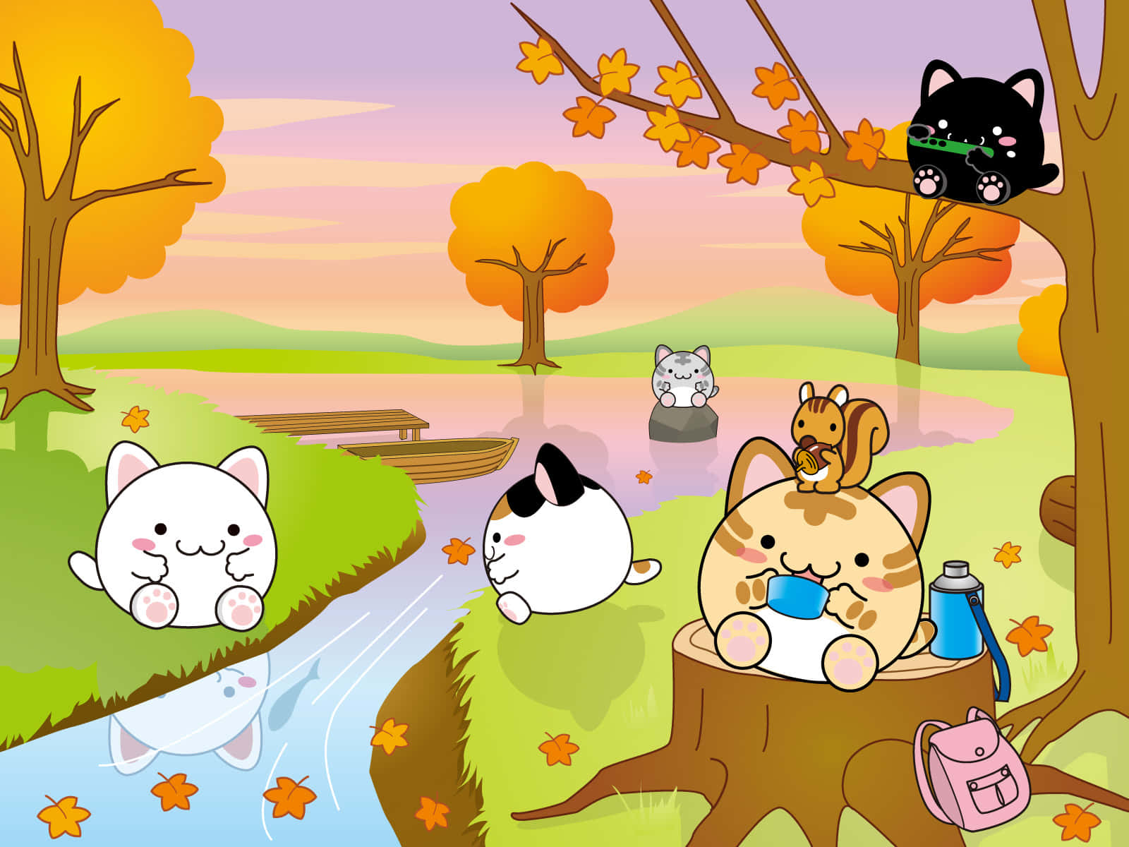 en gruppe katte, der sidder i et træ Wallpapers