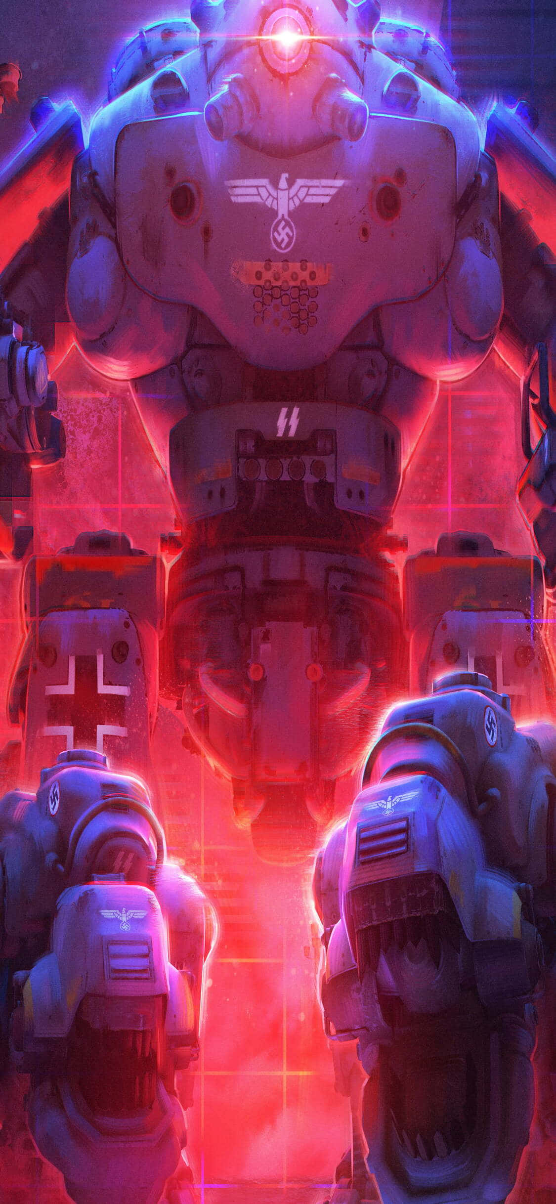 en gruppe robotter foran et rødt lys Wallpapers