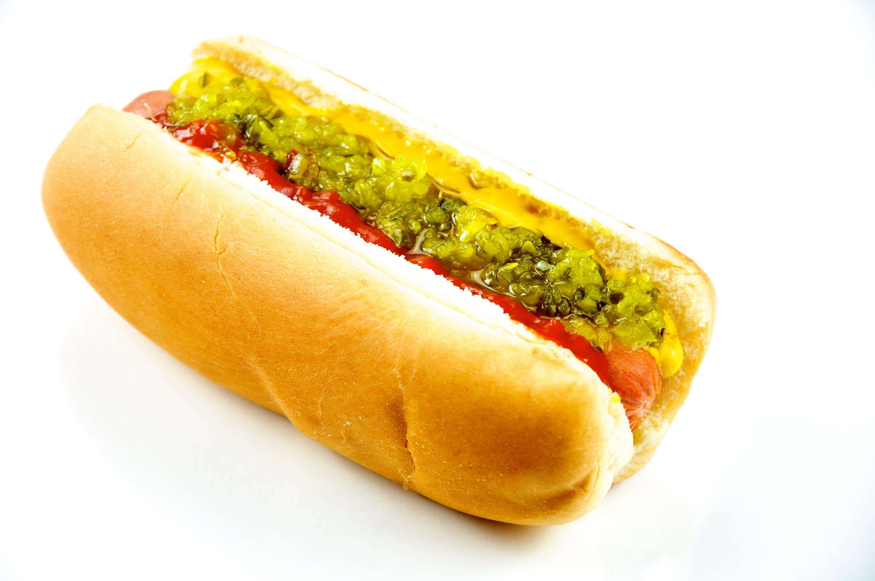 en hotdog med sennep og relish Wallpapers