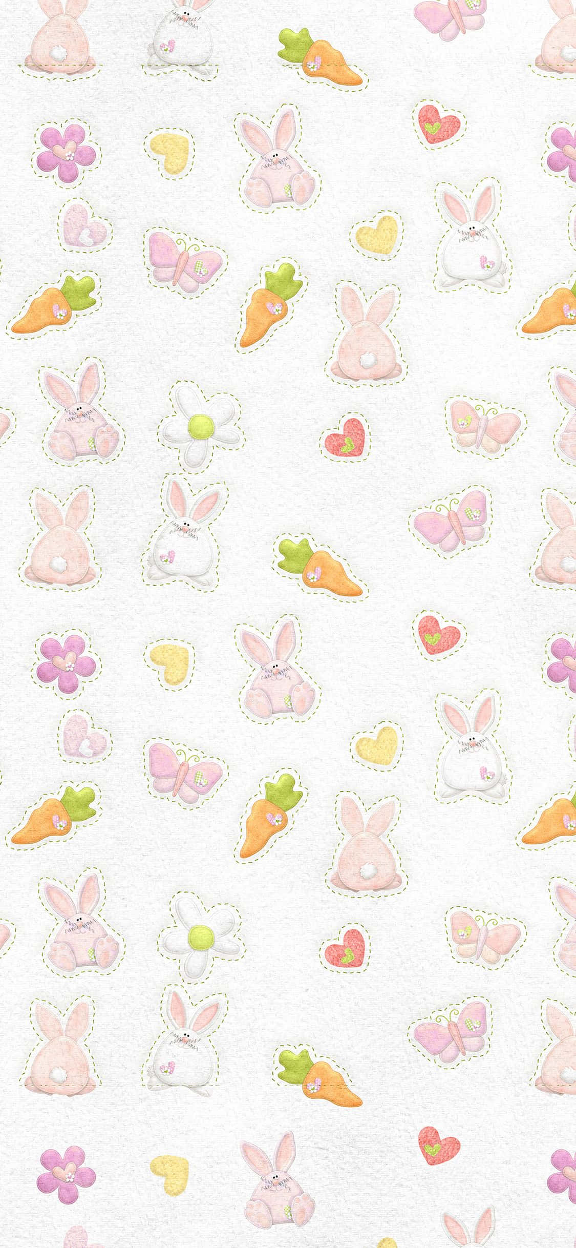 en hvid baggrund med et mønster af kaniner og gulerødder Wallpapers