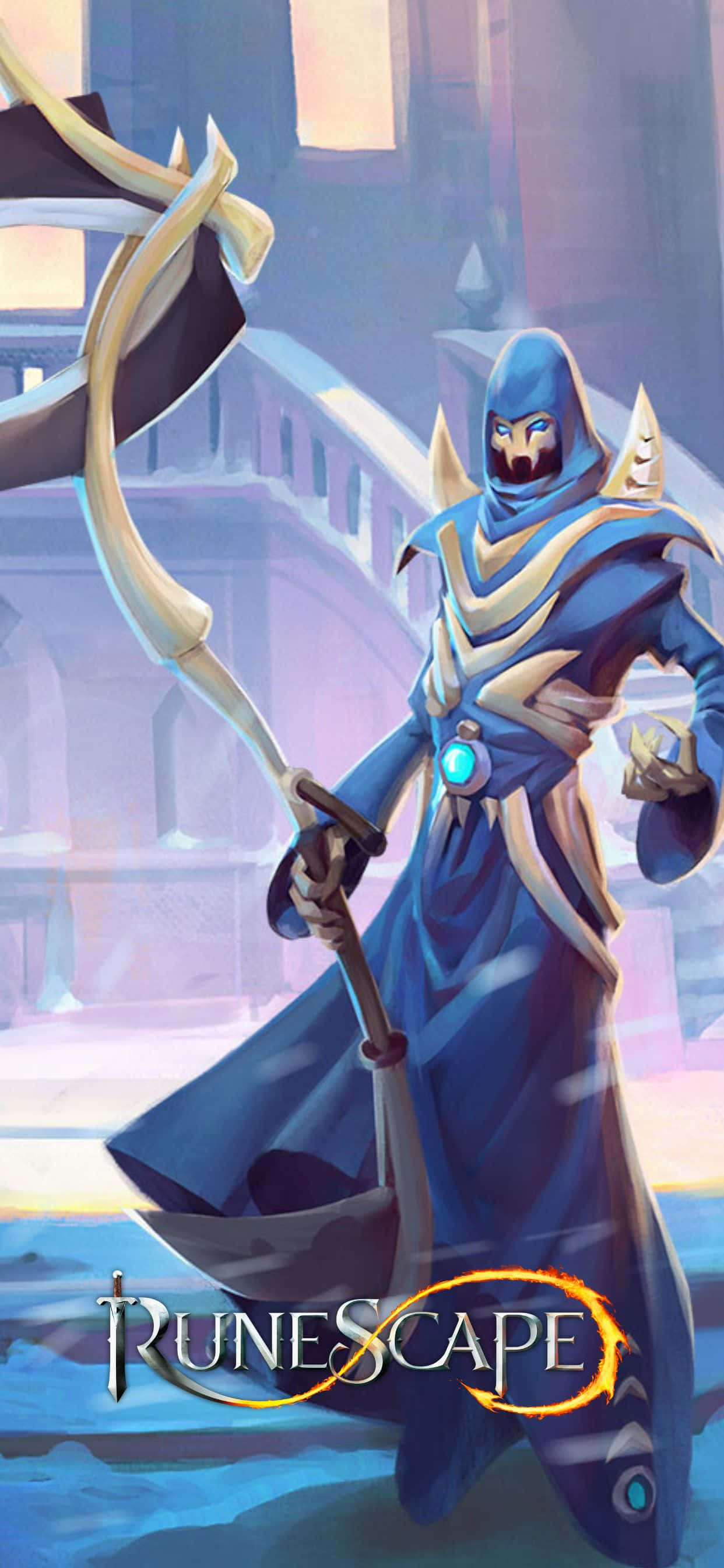 en karakter i en blå kåbe, der holder et sværd Wallpapers